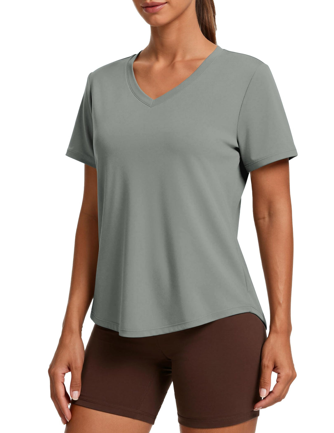 PINSPARK Soft Workout Tops for Women Short Sleeve V Neck Moisture Wicking UPF 50+ Sun Protection Quick Dry Gym Shirts