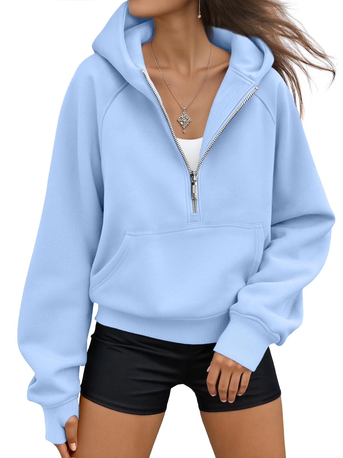 AUTOMET Womens Hoodies Half Zip Up Casual Comfort Fall Clothes 2026 | Fleece lined, hooded, jackets with pockets, travel airport Outfits, y2k sweatshirts, cute loung wear, winter sweaters