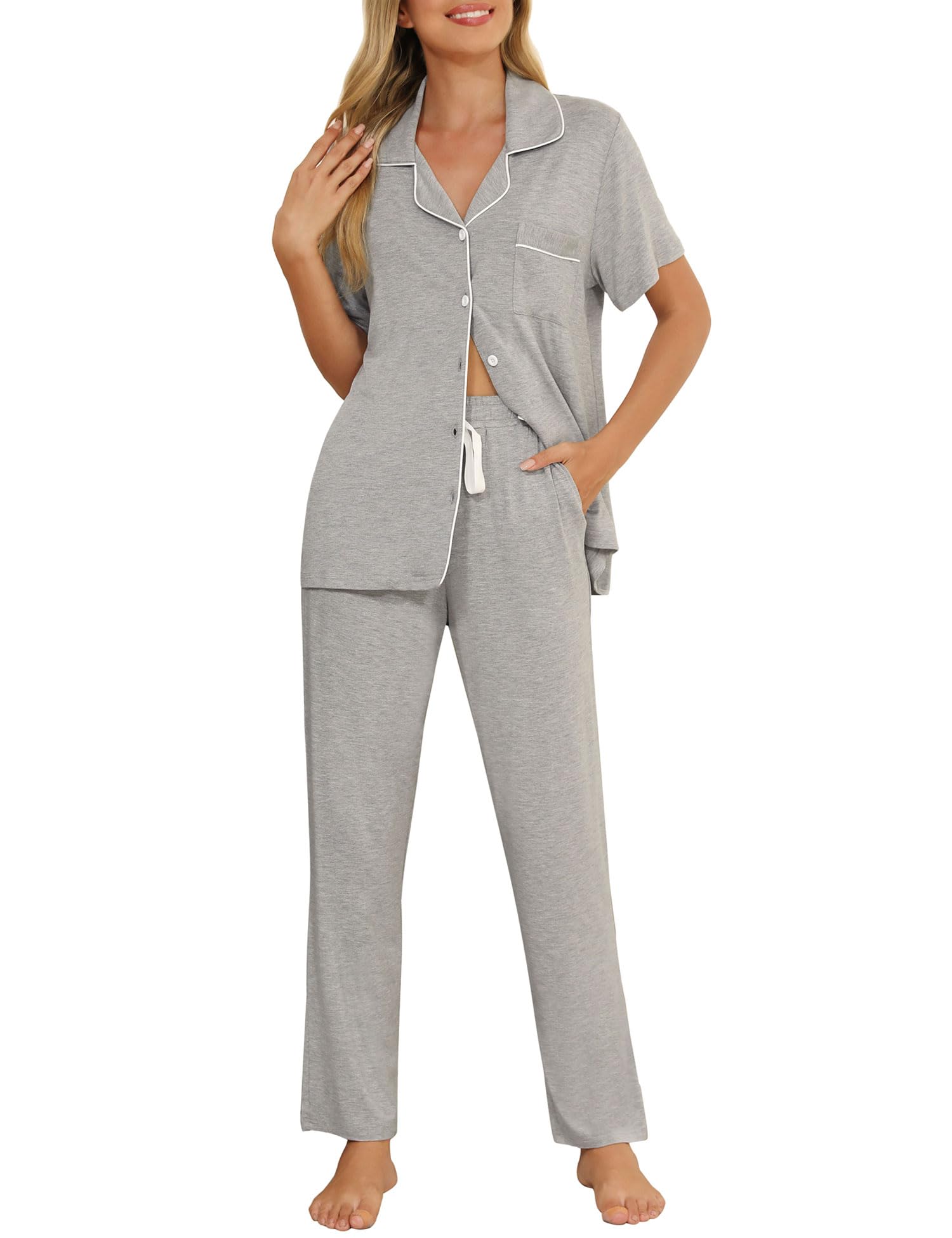 Senert Womens 2 Piece Pajamas Set Button Down Top and Pants Soft Sleepwear
