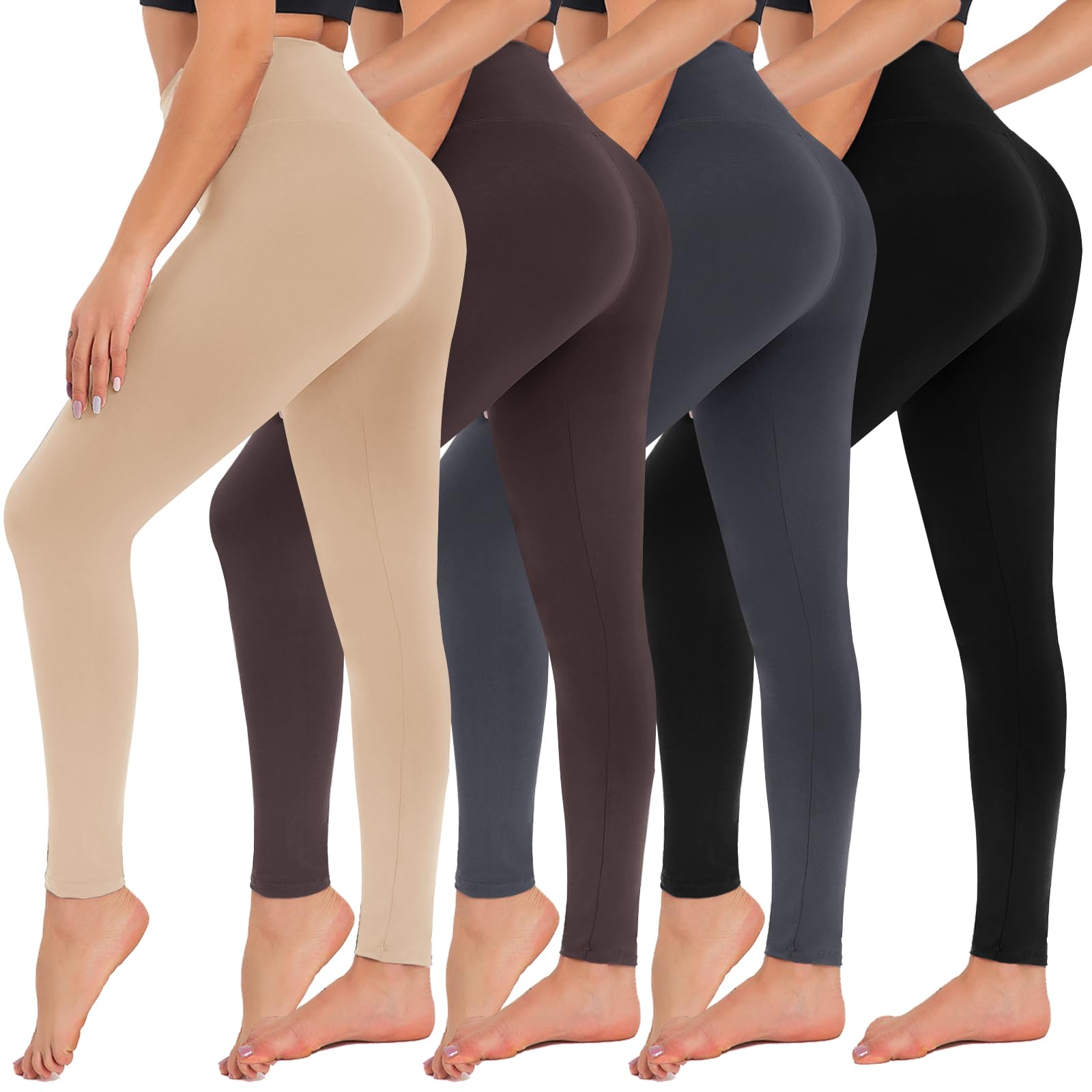 CAMPSNAIL 4 Pack Leggings for Women - High Waisted Tummy Control Yoga Pants for Workout Gym Black Leggings Plus Size Dance