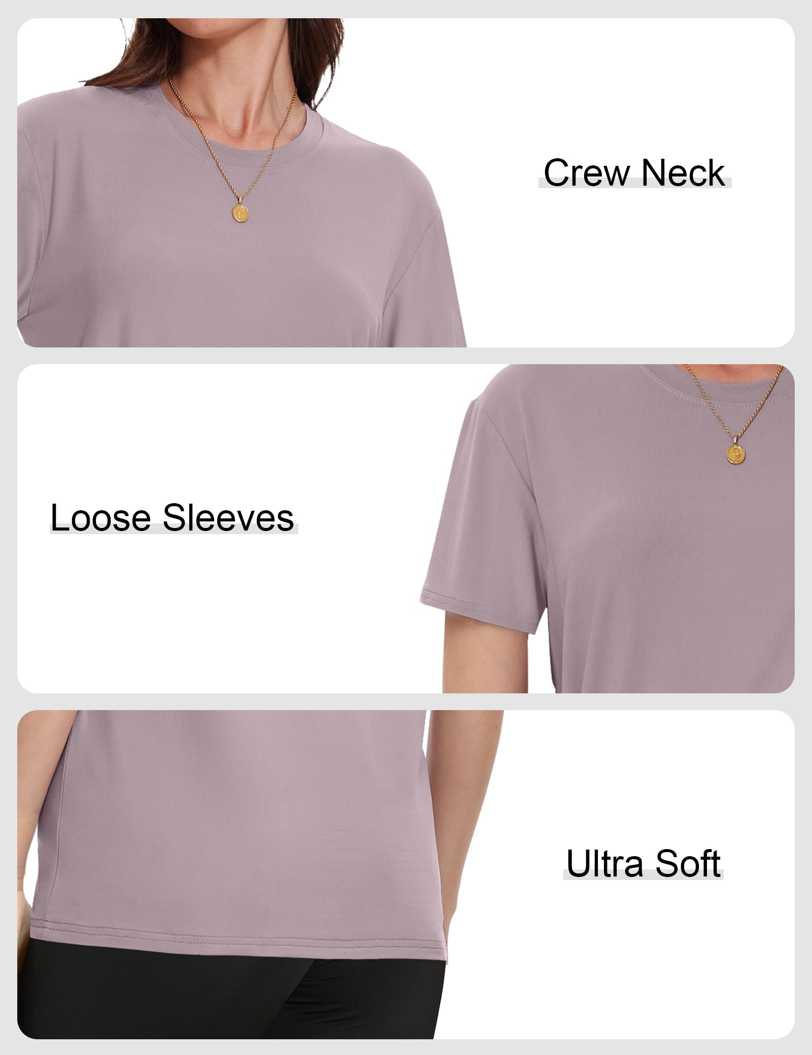 Kinglaman 4 Pack Women Basic T Shirts Tees, Workout Gym Loose Fit Crew Neck Short Sleeve Tshirts Casual Tops