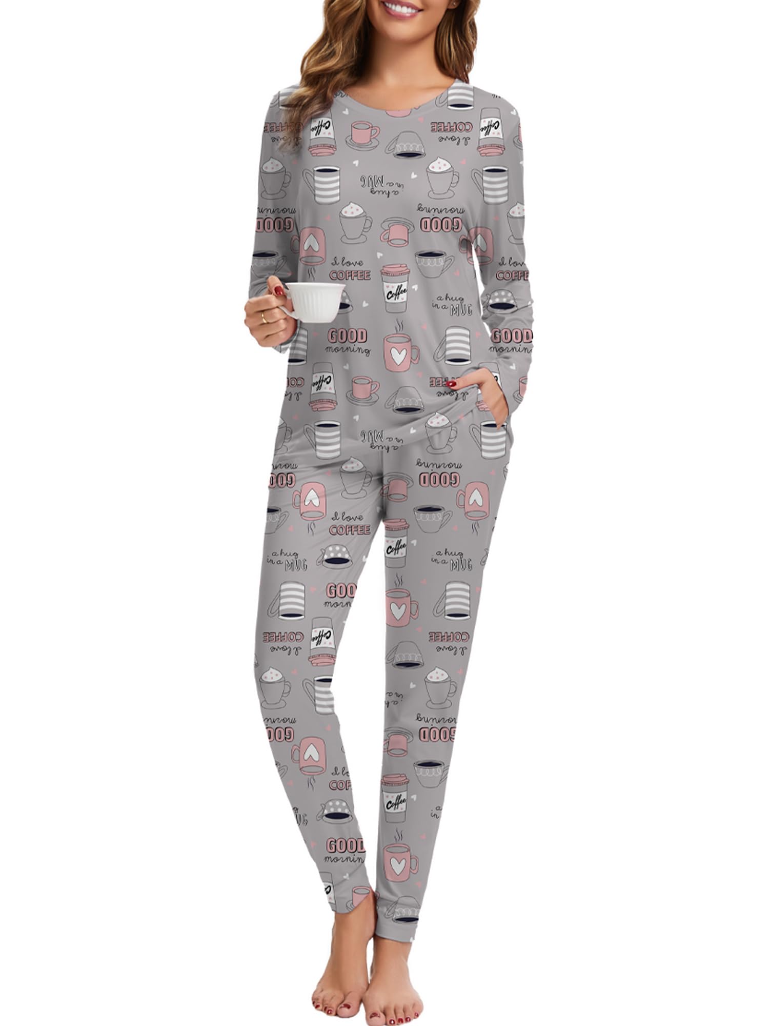 2 Piece Pjs Set For Womens Pajamas Lounge Set Long Sleeve Joggers Pants Sleepwear with Pockets