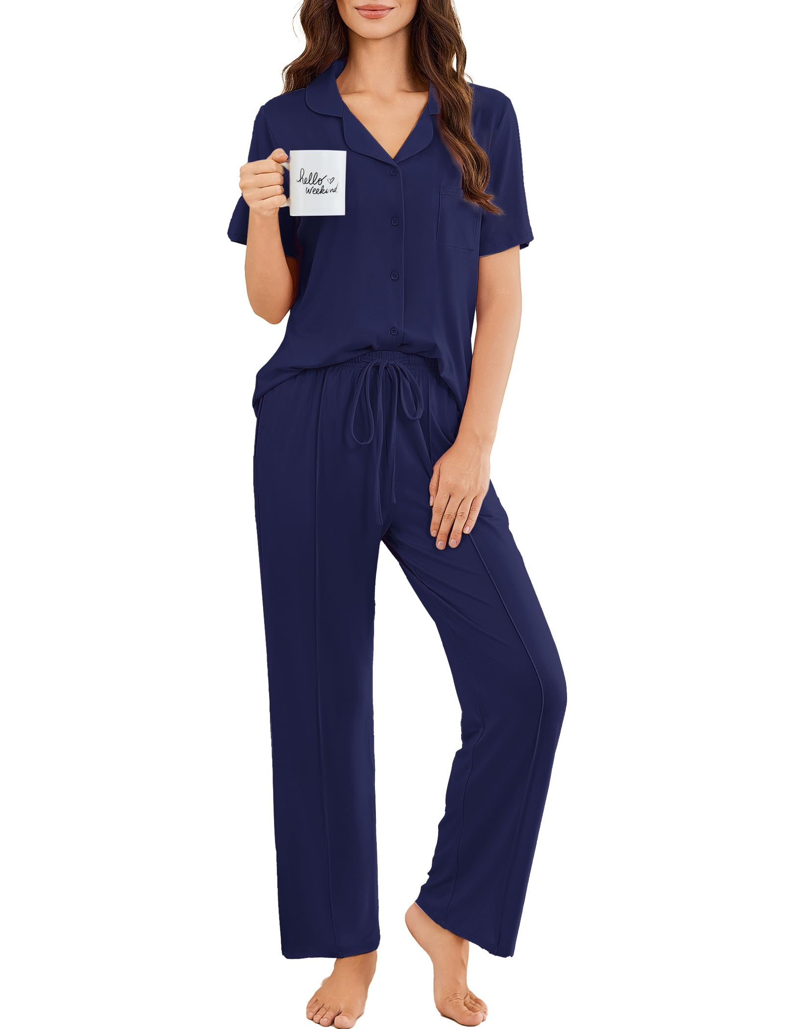 Ekouaer Pajamas for Women Set Button Up Short Sleeve Pjs Sets With Pockets