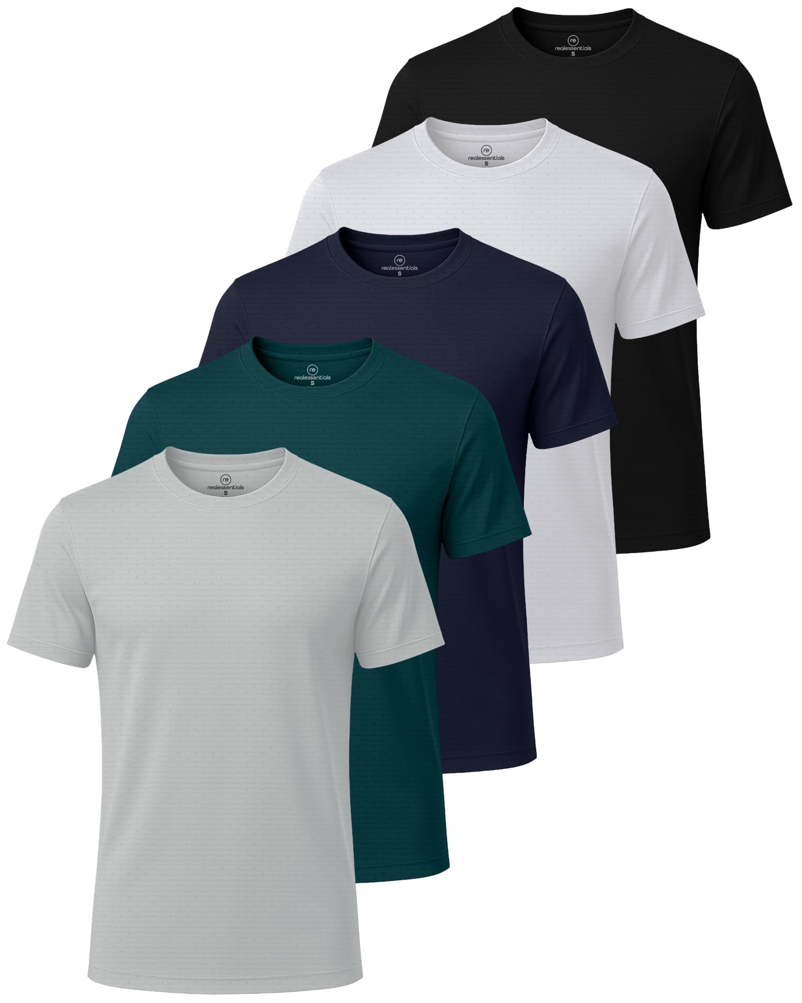 5 Pack Men's Dry Fit Short Sleeve Crew T Shirts Gym Tees Athletic Workout | Breeze Tech, Cooling Moisture Wicking Breathable, Soft Casual Workout, Running Hiking Exercise Soccer
