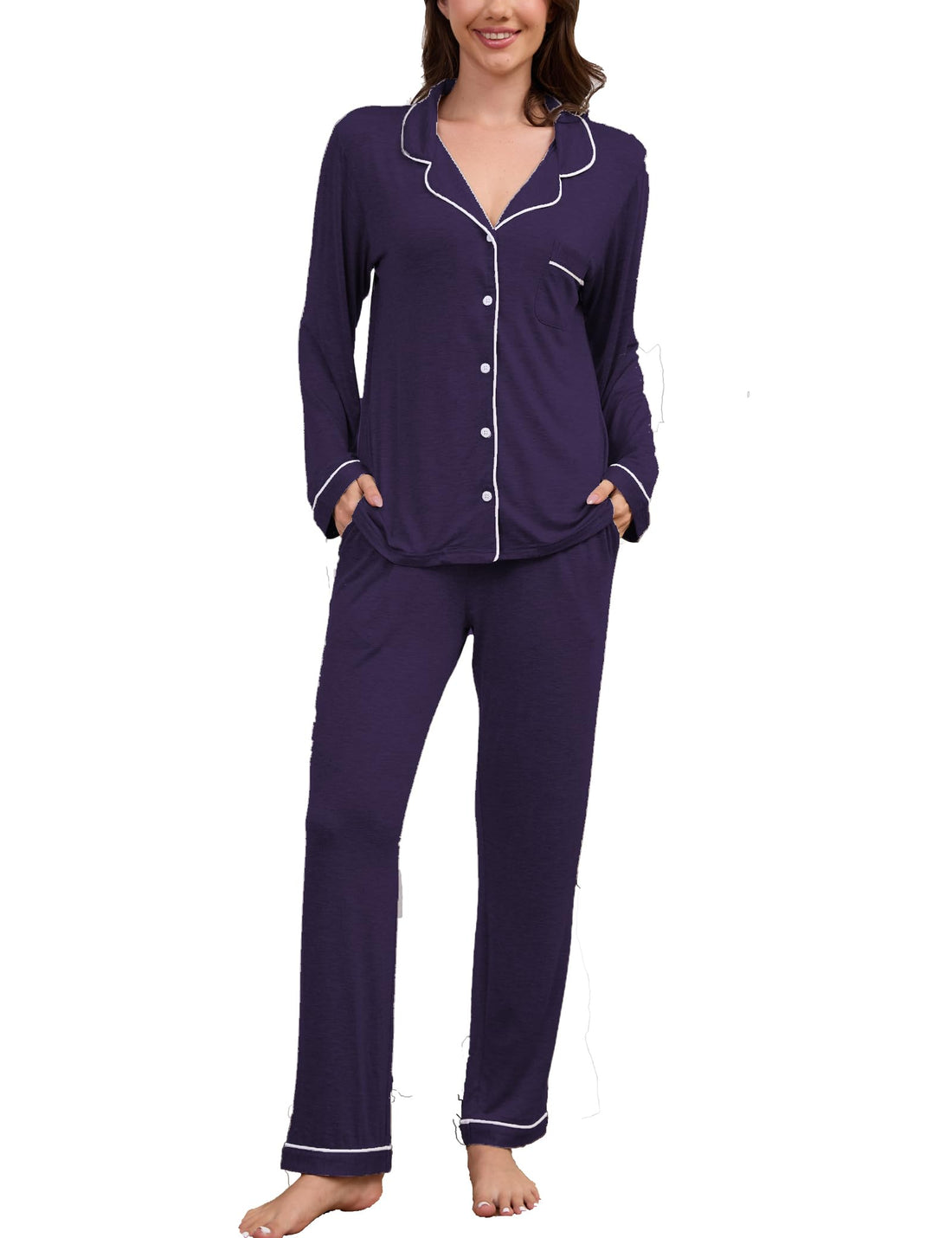 Pajama Sets Women Soft Long Sleeve Button Down Sleepwear Classic Ladies Pjs Lightweight Lounge Sets S-XXL