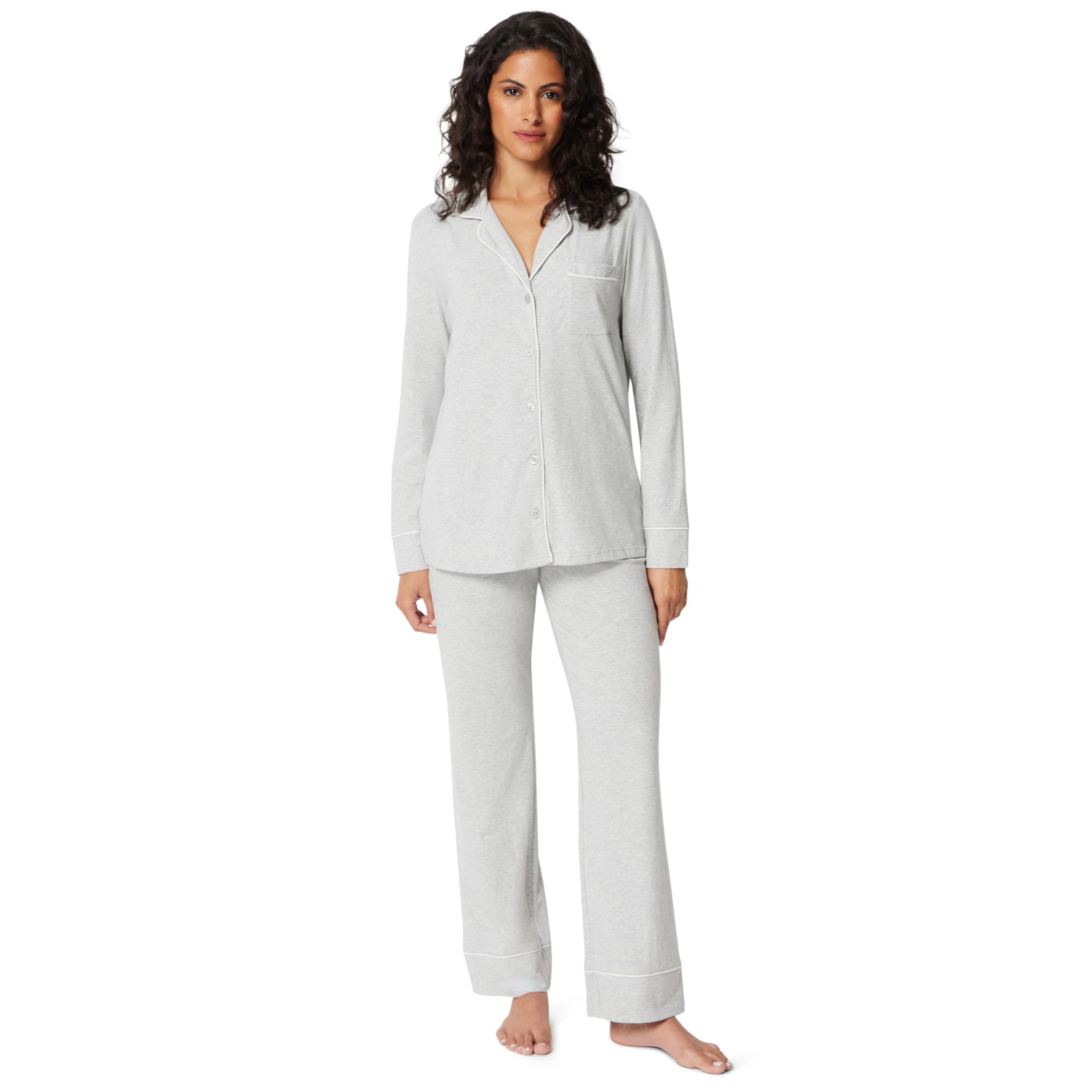Amazon Essentials Women's Long Sleeve Cotton Modal Pajama Set, Loungewear with Full-Length Bottom