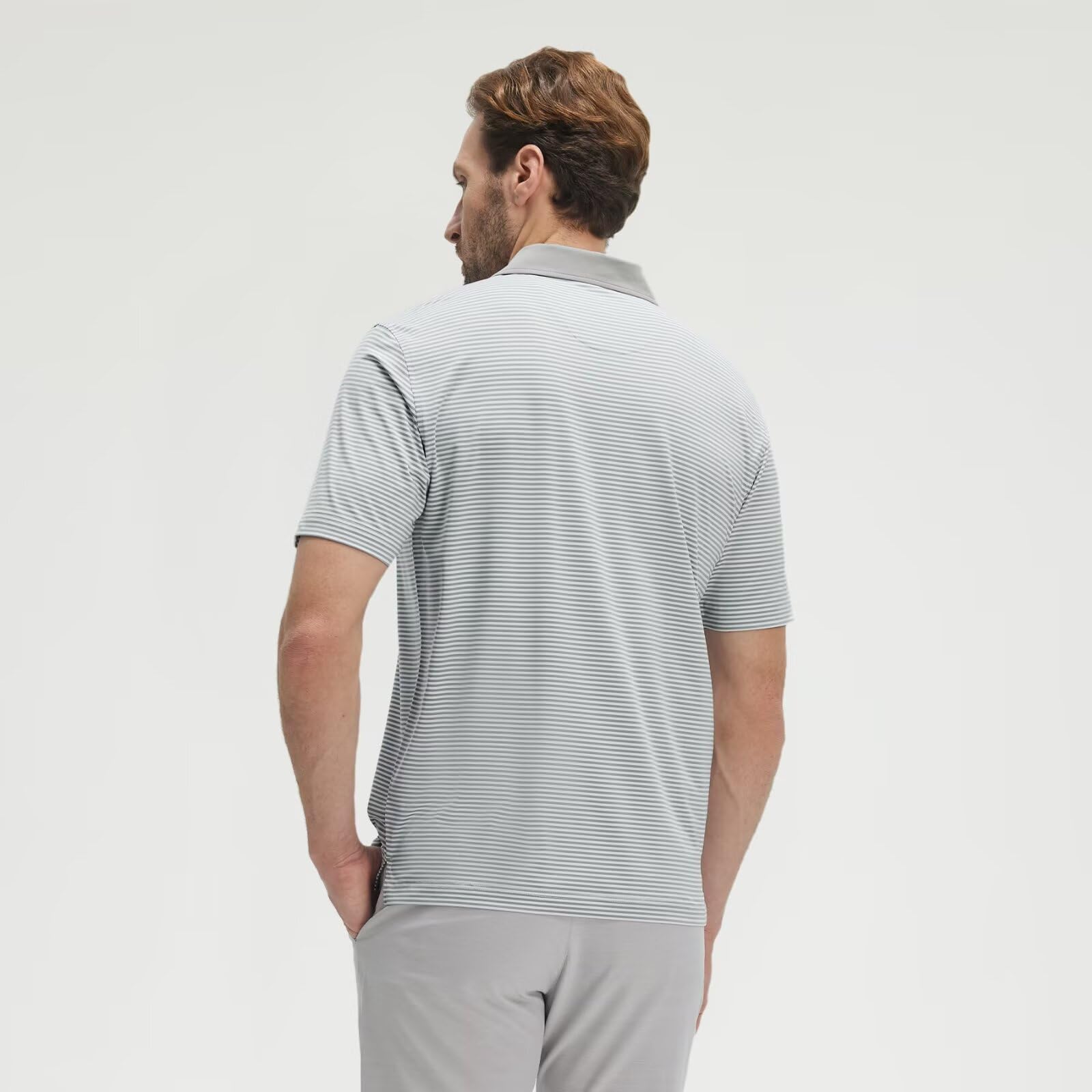 M MAELREG Golf Shirts for Men Moisture Wicking Dry Fit Striped Polo Performance Sport Mens Polo Shirts Short Sleeve