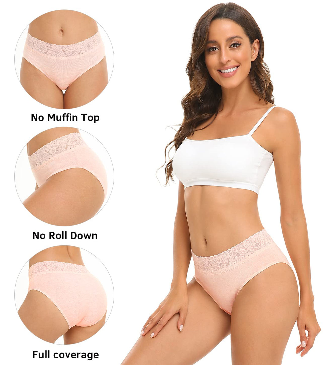 RHYFF Womens Underwear Cotton Bikini Panties Lace Soft Hipster Panty Ladies Stretch Full Briefs 5 Pack