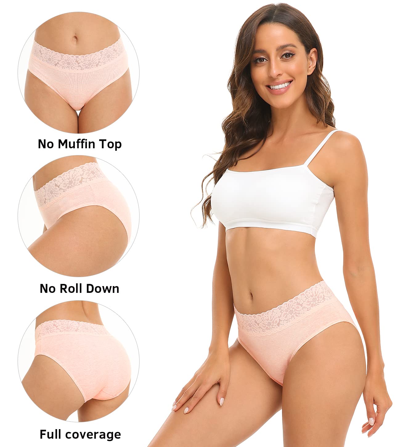 RHYFF Womens Underwear Cotton Bikini Panties Lace Soft Hipster Panty Ladies Stretch Full Briefs 5 Pack
