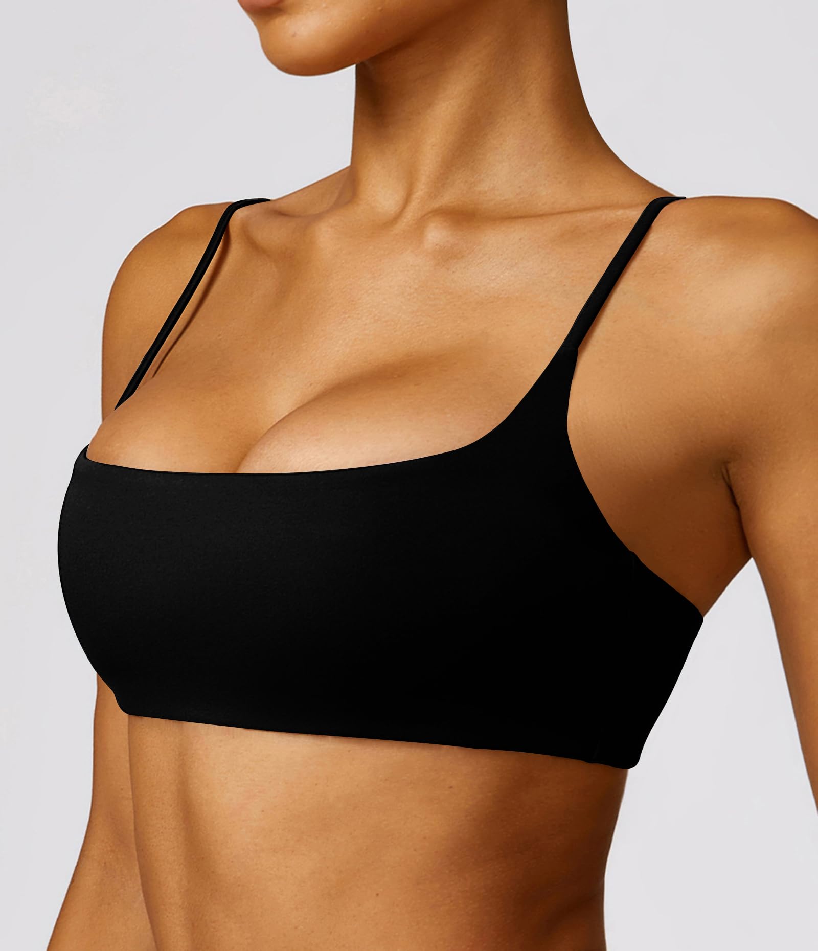 Comper Women's Sports Bra with Thin Straps Stretchy Wirefree Workout Bras Lightweight Workouts Bralette with Removable Pads