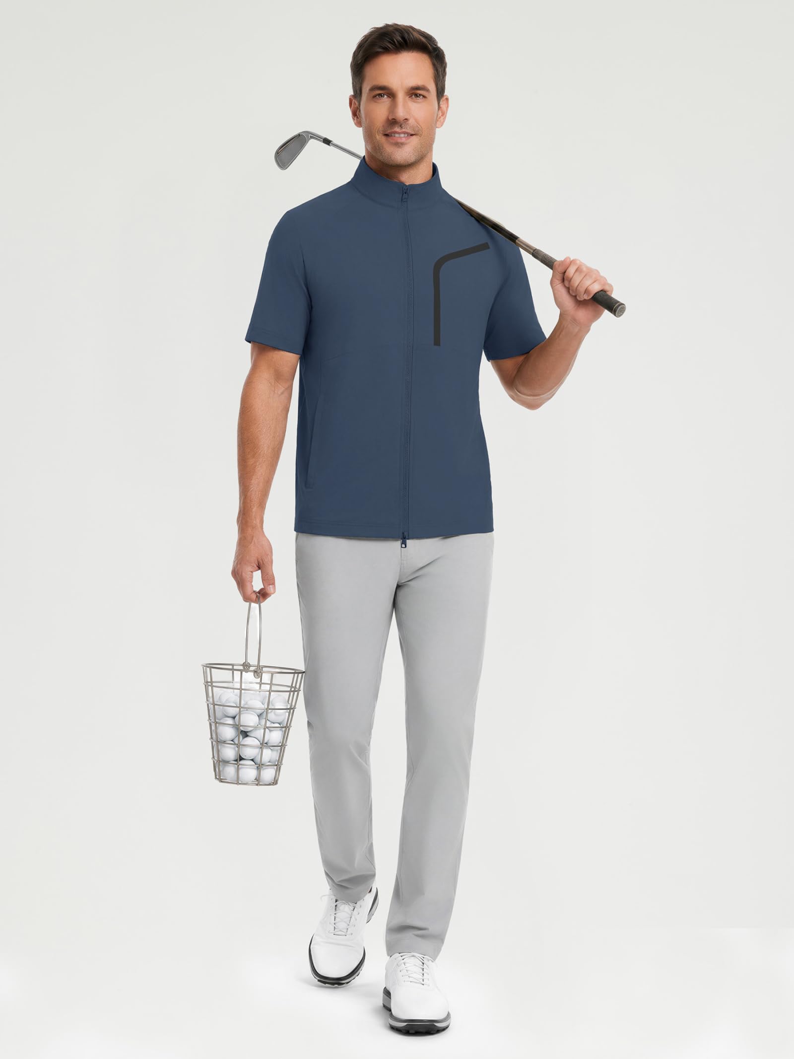 M MAELREG Short Sleeve Golf Jackets for Men with Full Zipper Lightweight UPF50+ Hiking Vests For Men with Button Pockets