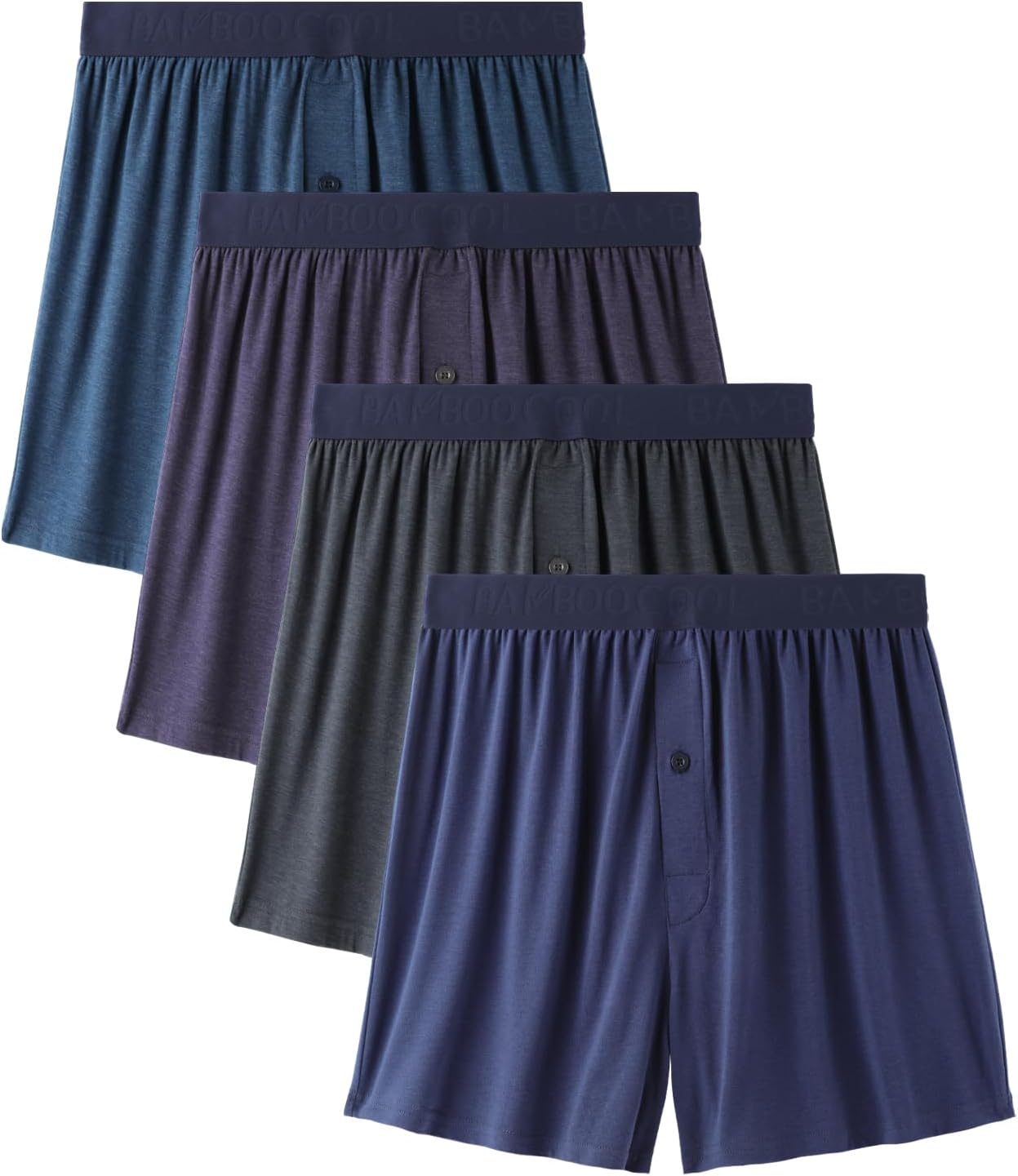 BAMBOO COOL Mens Underwear Boxers Moisture-wicking and Cool Men's Boxer Shorts Loose Fit Super Soft 4 Pack