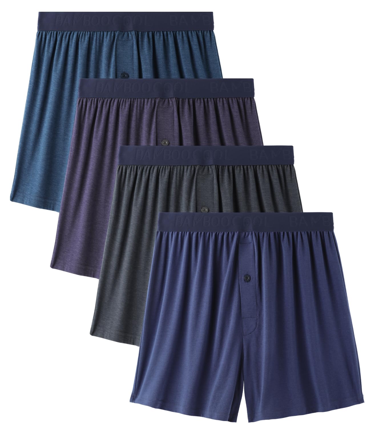 BAMBOO COOL Mens Underwear Boxers Moisture-wicking and Cool Men's Boxer Shorts Loose Fit Super Soft 4 Pack