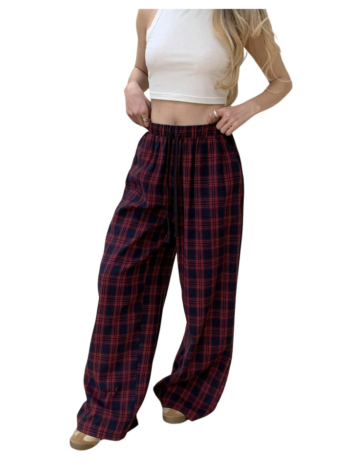 GORGLITTER Women's Plaid Pants Y2k Checkered Wide Leg Pajama Lounge Pants