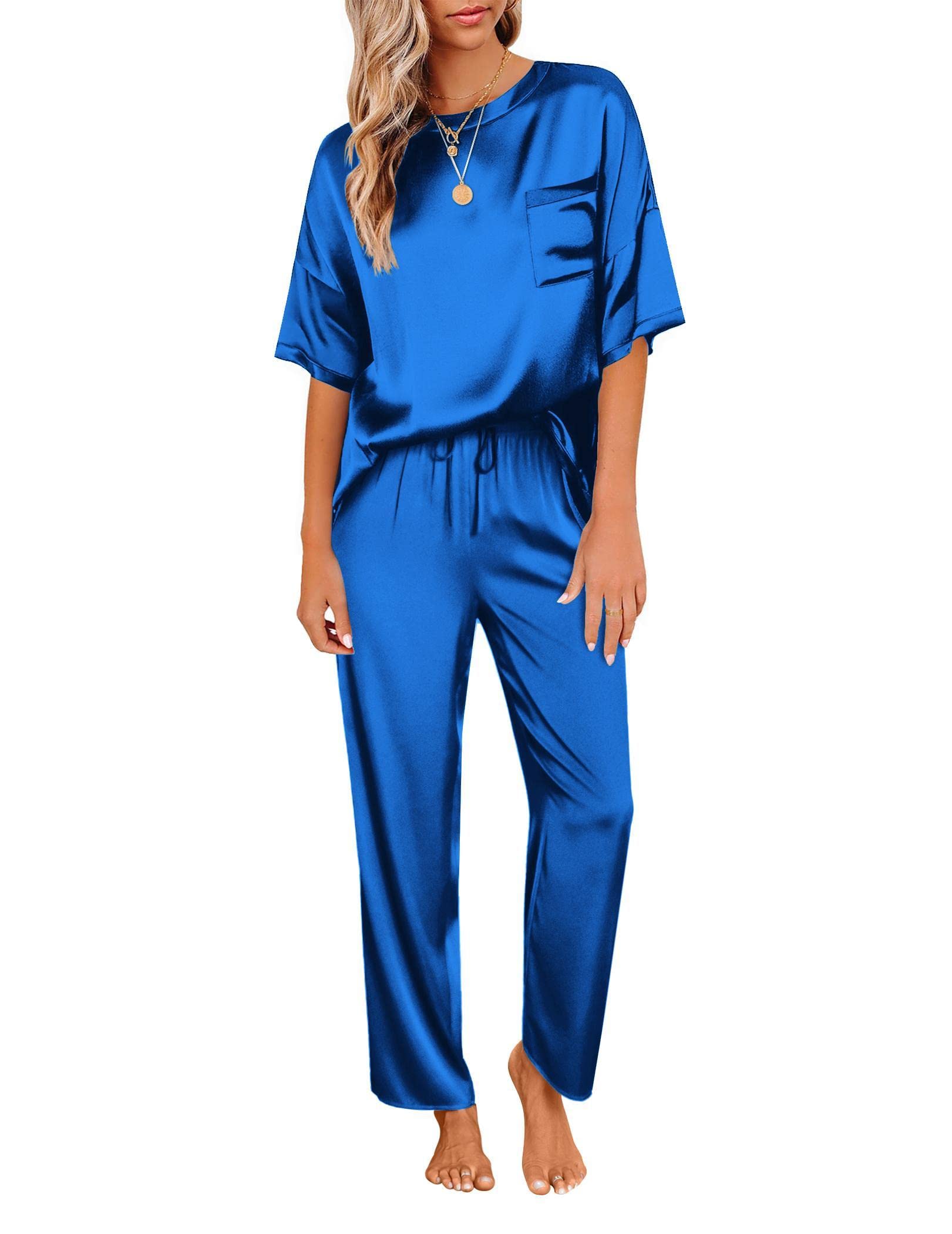 Ekouaer Pajamas for Women Set Silky Satin 2 Piece Lounge Sets with Pockets