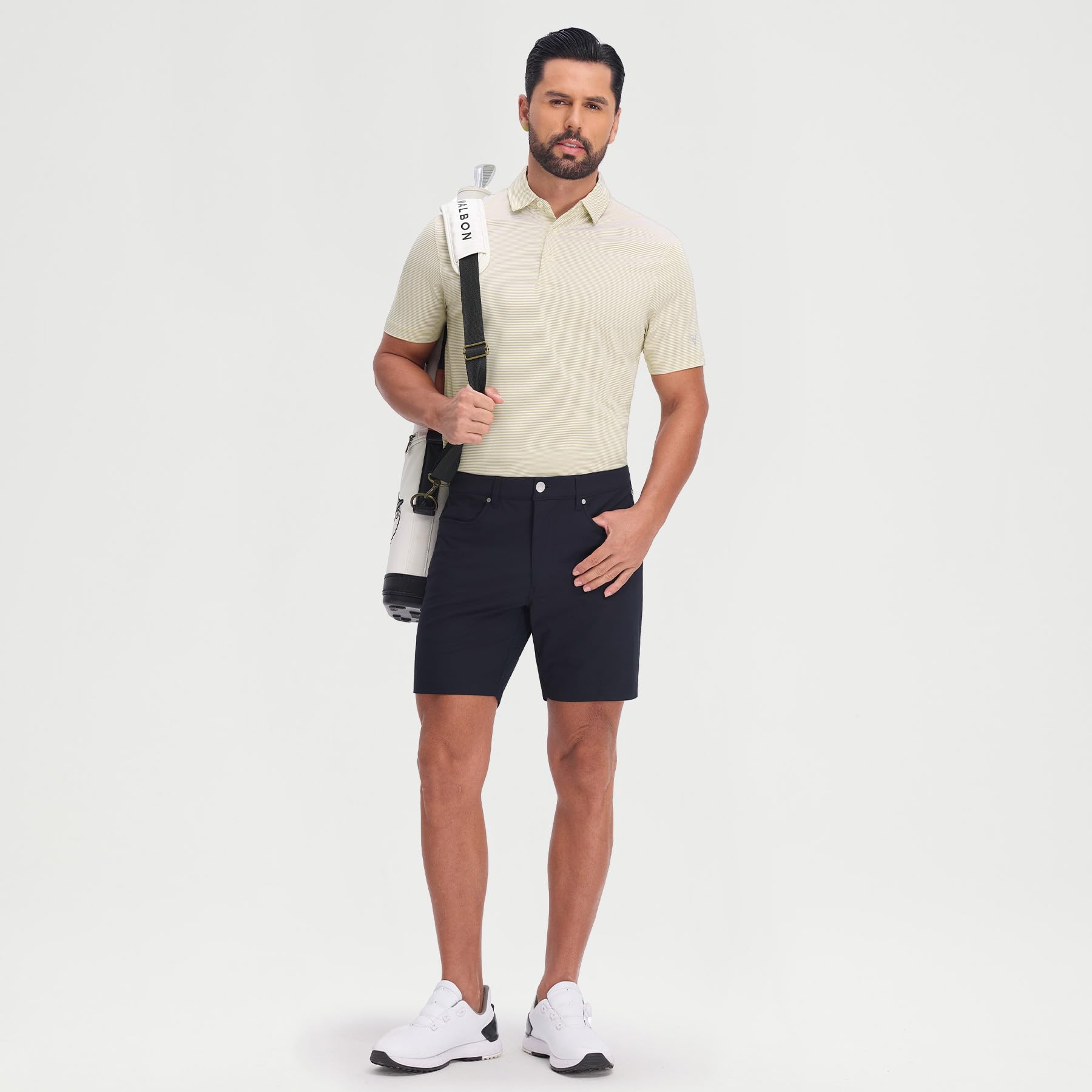 M MAELREG Men's Jacquard Stripe Golf Shirts Quick Dry Performance Short Sleeve Moisture Wicking Polo Shirt for Men