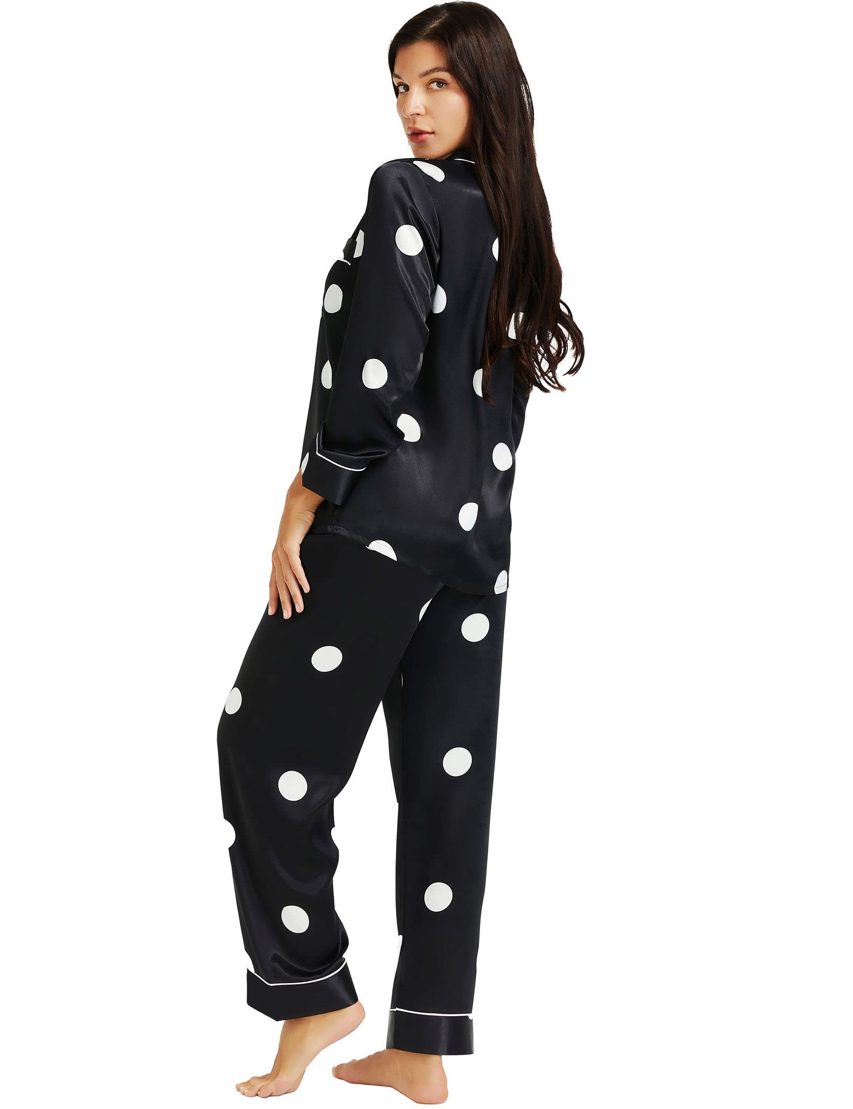 Lonxu Womens Satin Pajama Set Button Down Sleepwear Long Pj XS-3XL
