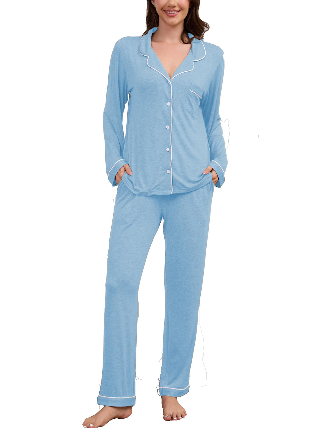 Pajama Sets Women Soft Long Sleeve Button Down Sleepwear Classic Ladies Pjs Lightweight Lounge Sets S-XXL