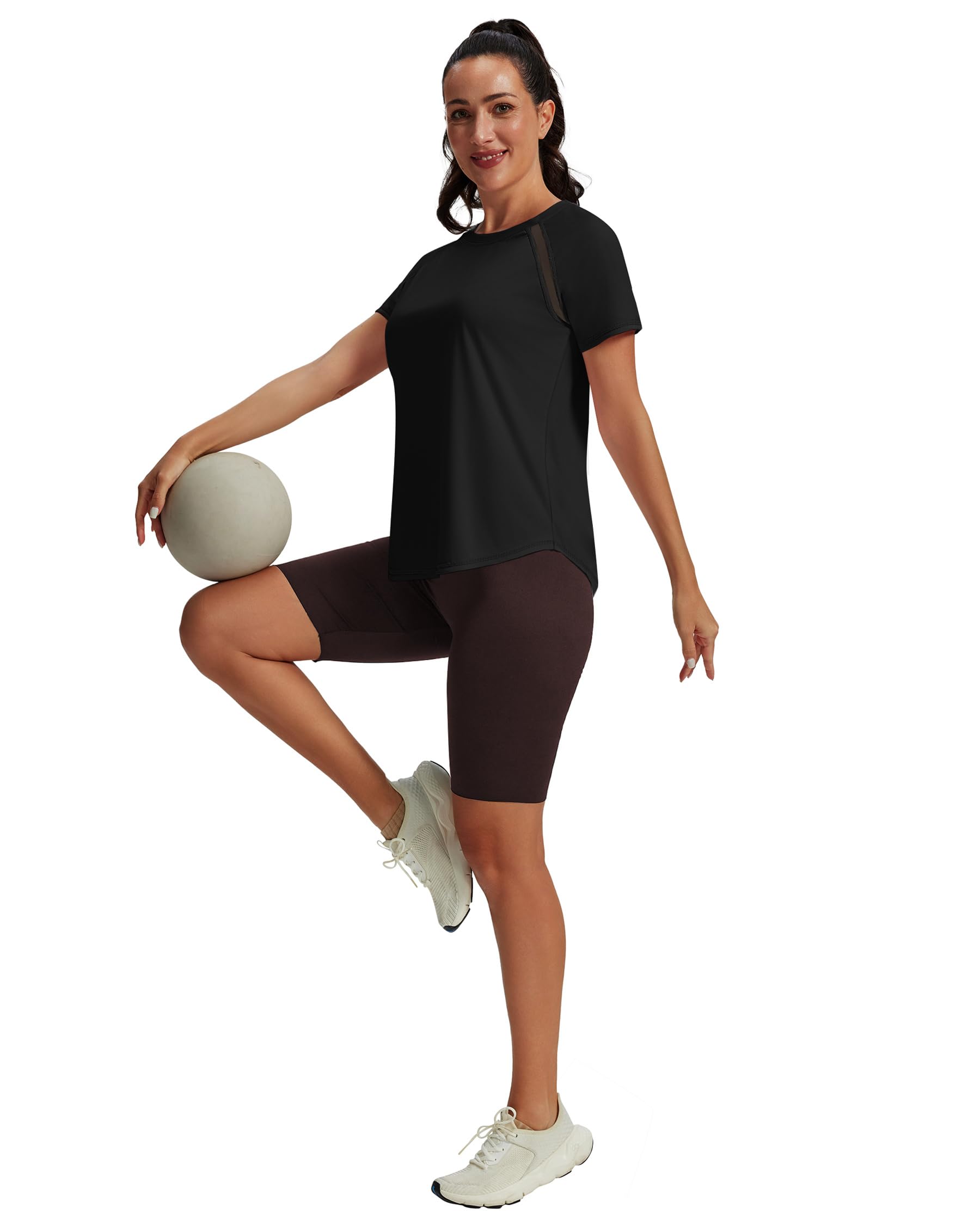 NIASHOT Womens Workout Tops Short Sleeve Yoga Pilates Outfits Athletic Gym Running UV Protection Shirts with Mesh
