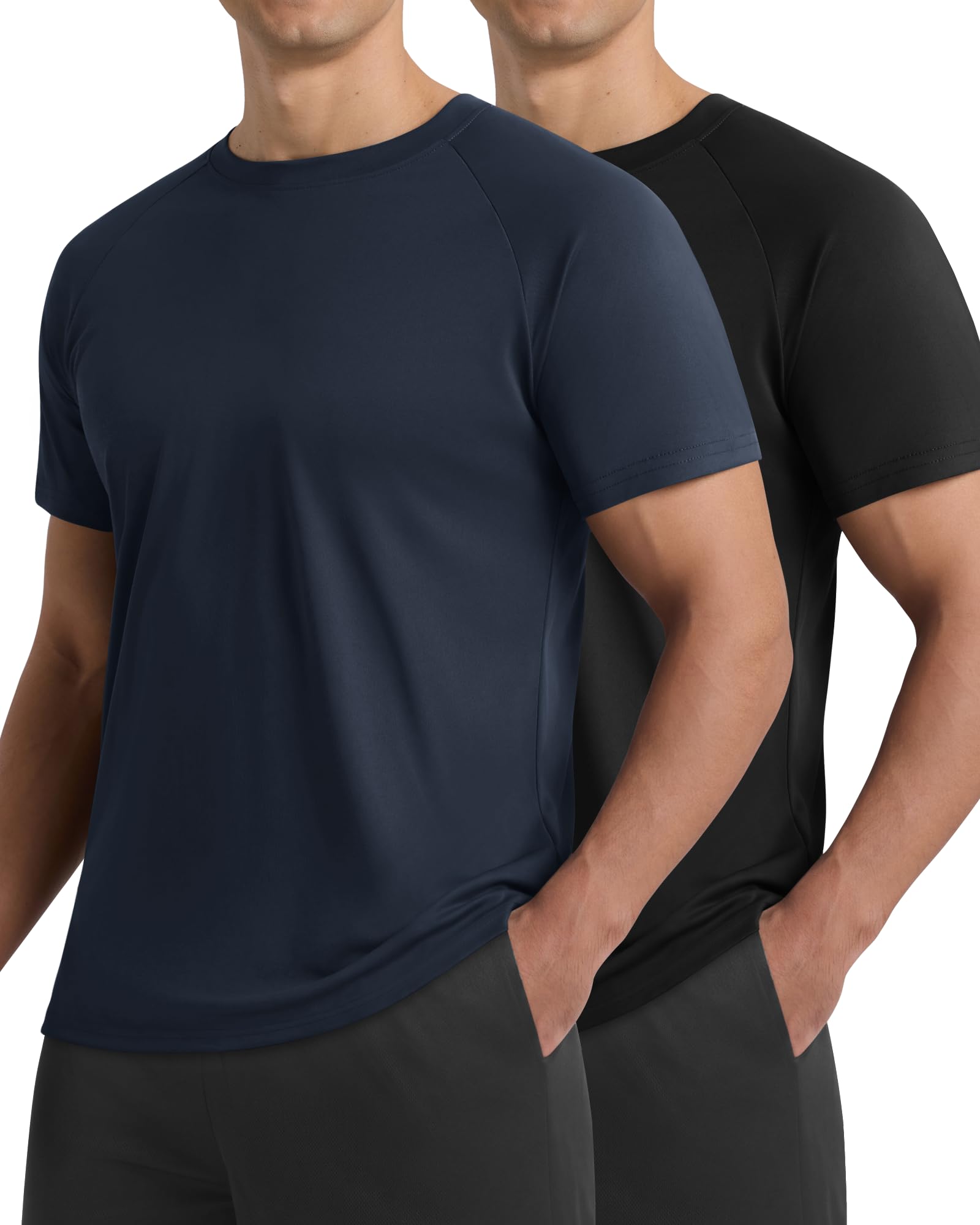 2 Pack Workout Shirts for Men - Casual Quick Dry Men's T-Shirts for Gym | Black Moisture Wicking Crew Neck Cooling Summer Short Sleeve Tees for Running Athletic