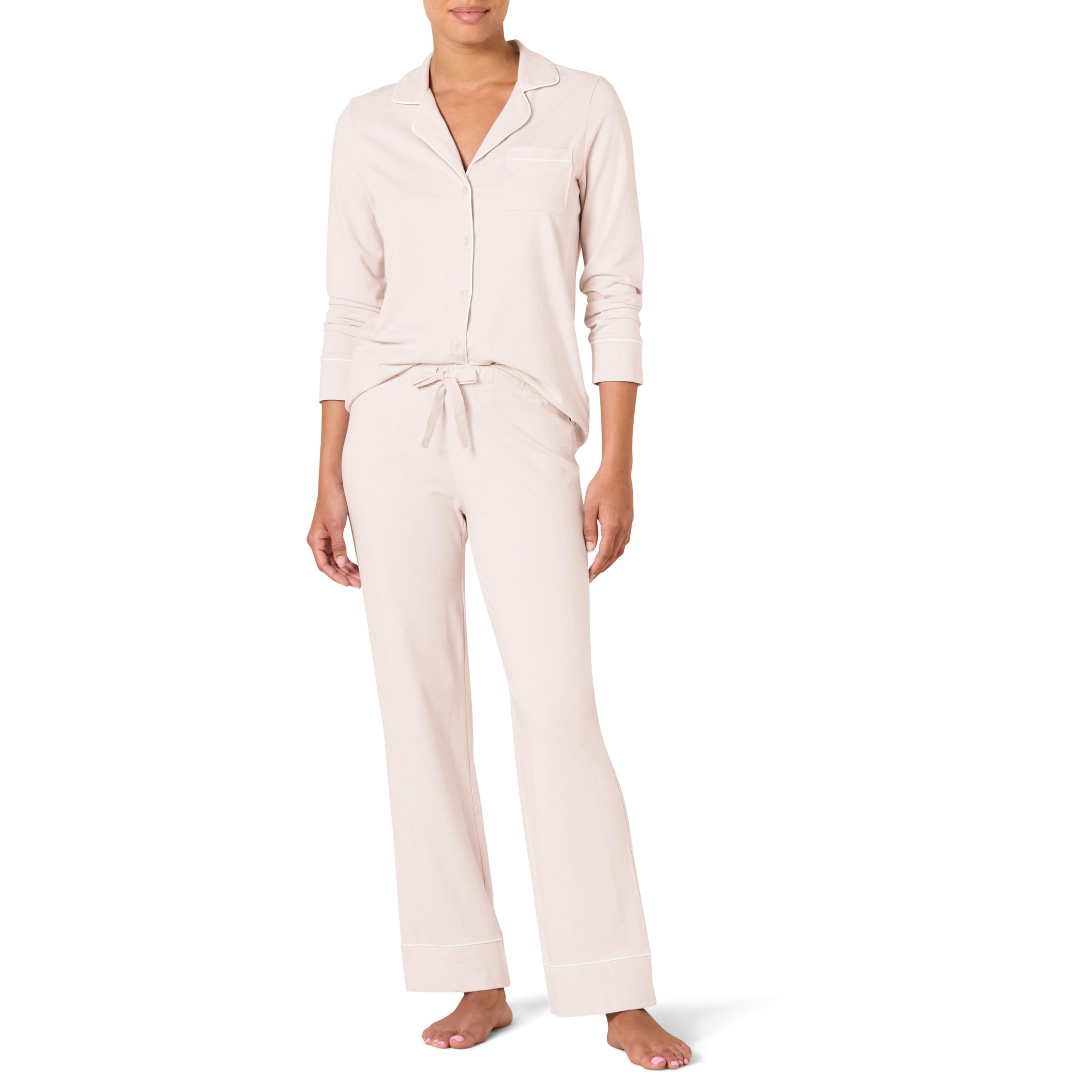 Amazon Essentials Women's Long Sleeve Cotton Modal Pajama Set, Loungewear with Full-Length Bottom