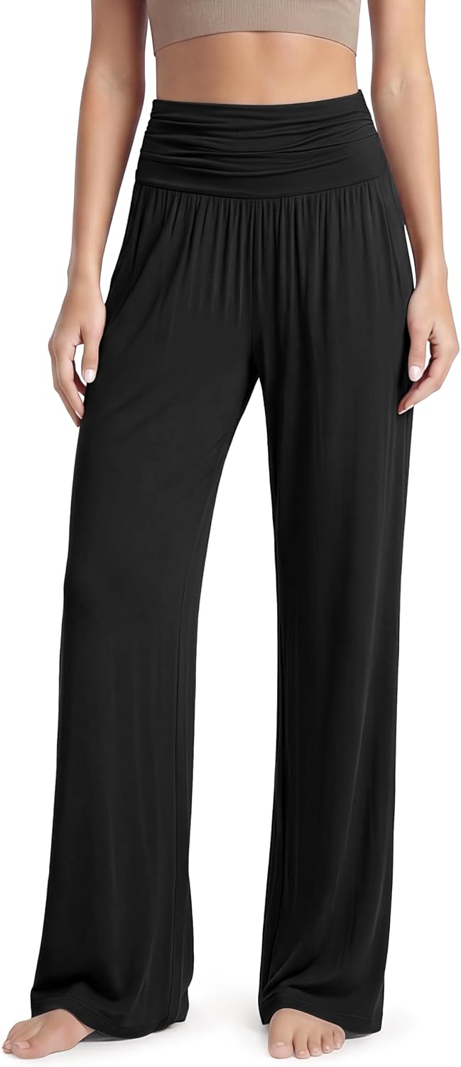 ODODOS Women's Wide Leg Palazzo Lounge Pants with Pockets Light Weight Loose Comfy Casual Pajama Pants-26/28/30"/32" Inseam