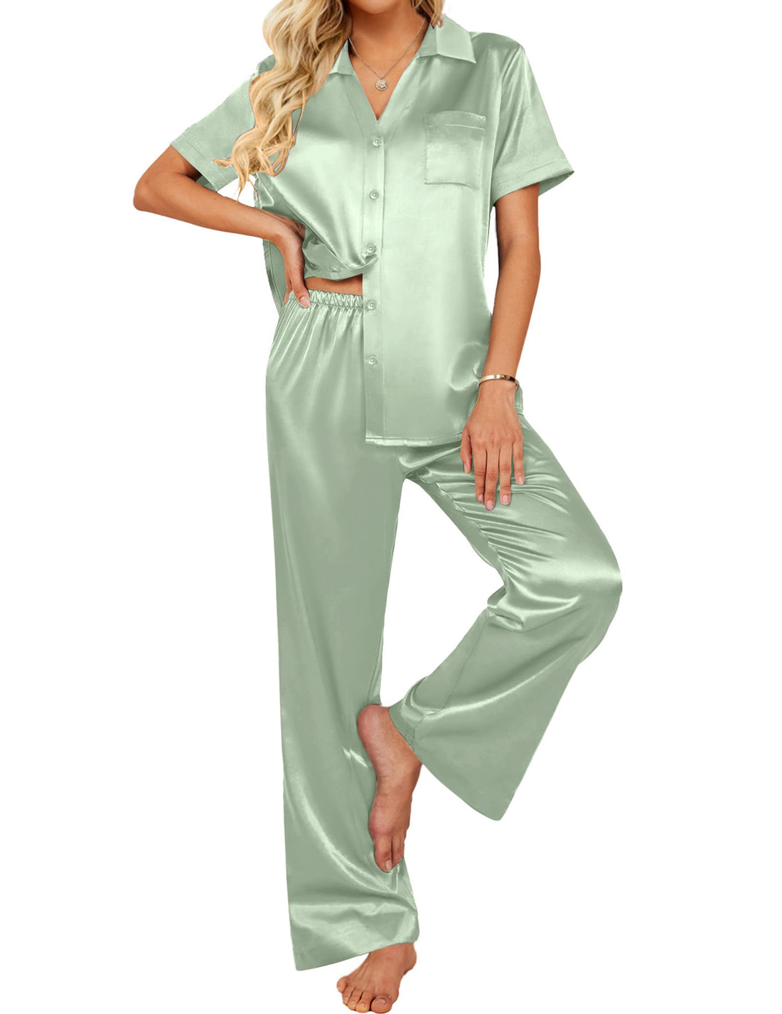 Ekouaer Silk Pajamas for Womens Set 2 Piece Fall Pjs Button Down Sleepwear
