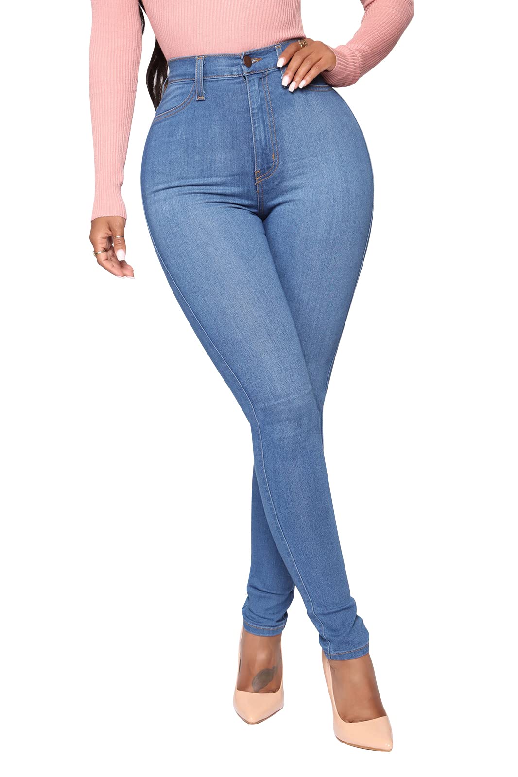 KUNMI Womens Classic High Waisted Skinny Stretch Butt Lifting Jeans Slim Fit Denim Pants