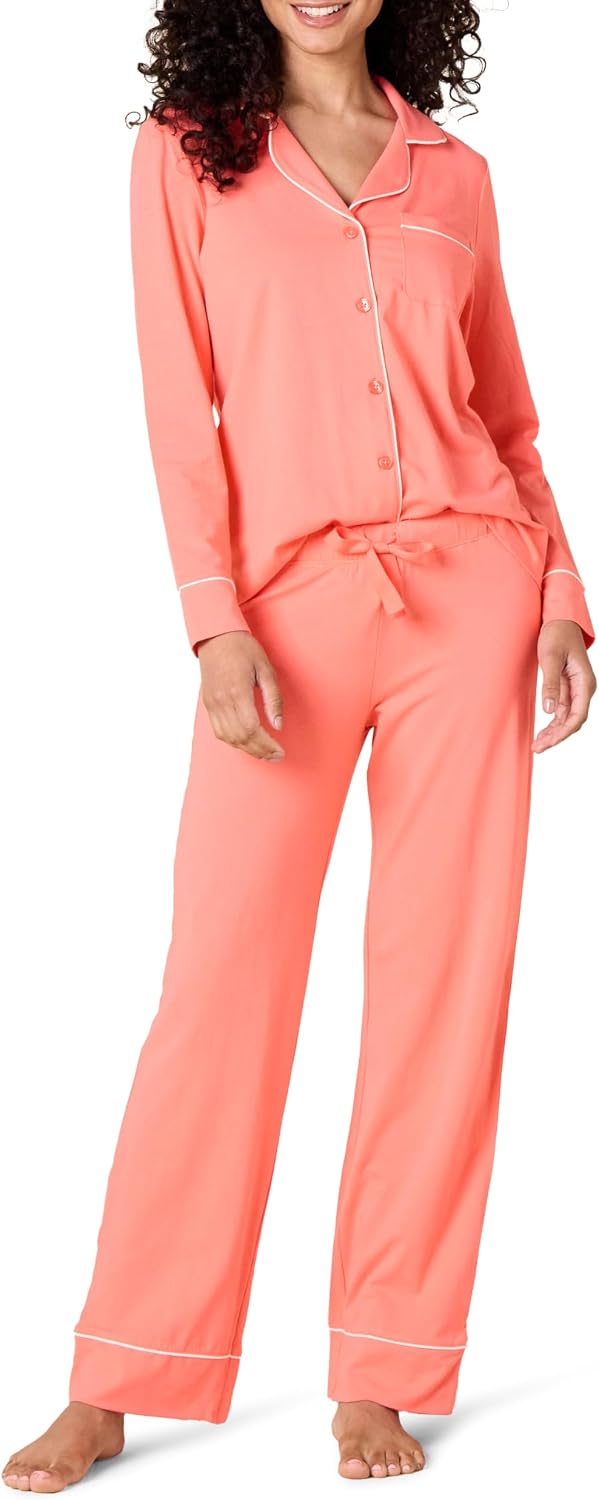 Amazon Essentials Women's Long Sleeve Cotton Modal Pajama Set, Loungewear with Full-Length Bottom