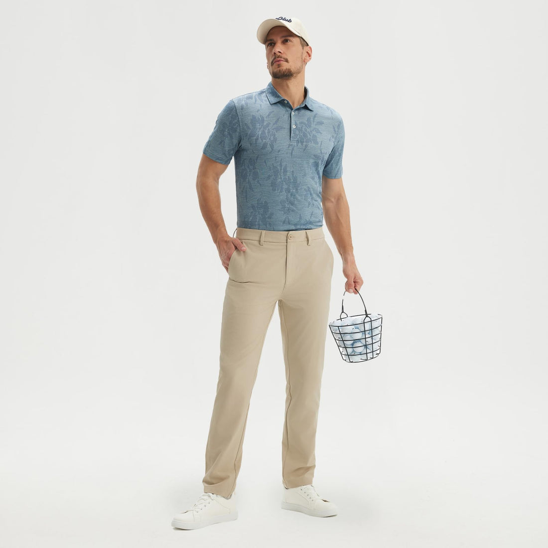 M MAELREG Short Sleeve Golf Shirts for Men Moisture Wicking Performance Lightweight Jacquard 3 Button Polo Shirts for Men