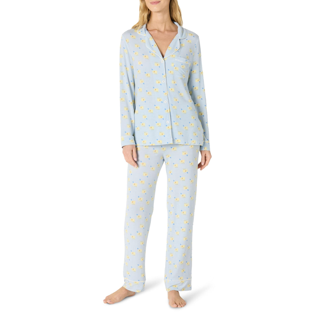 Amazon Essentials x Sofia Grainge Women's Stretch Modal Long-Sleeve Button-Front Top and Full-Length Bottom Pajama Set
