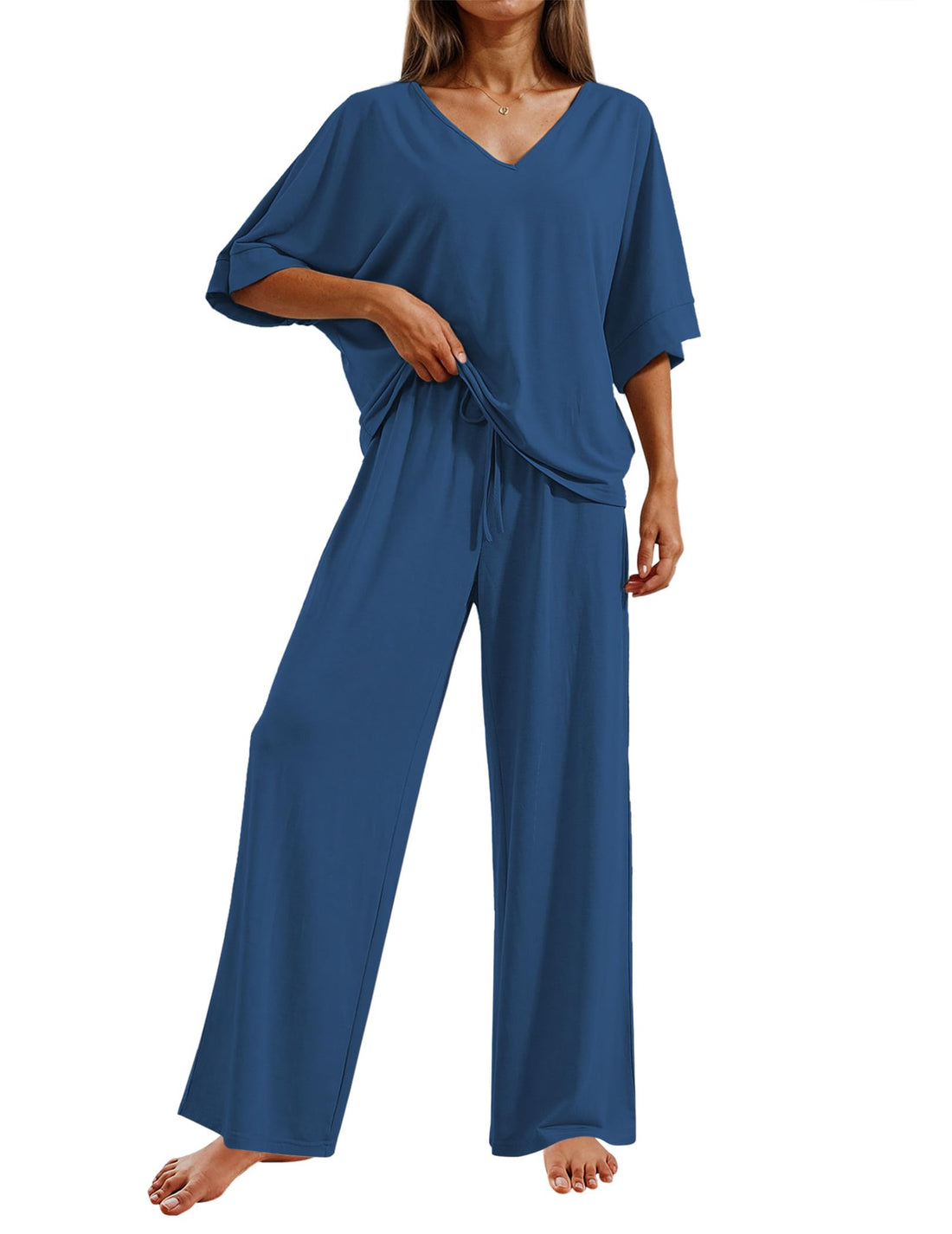 Ekouaer Pajama Sets Womens 2 Piece Short Sleeve Long Pants Pjs Lounge Set