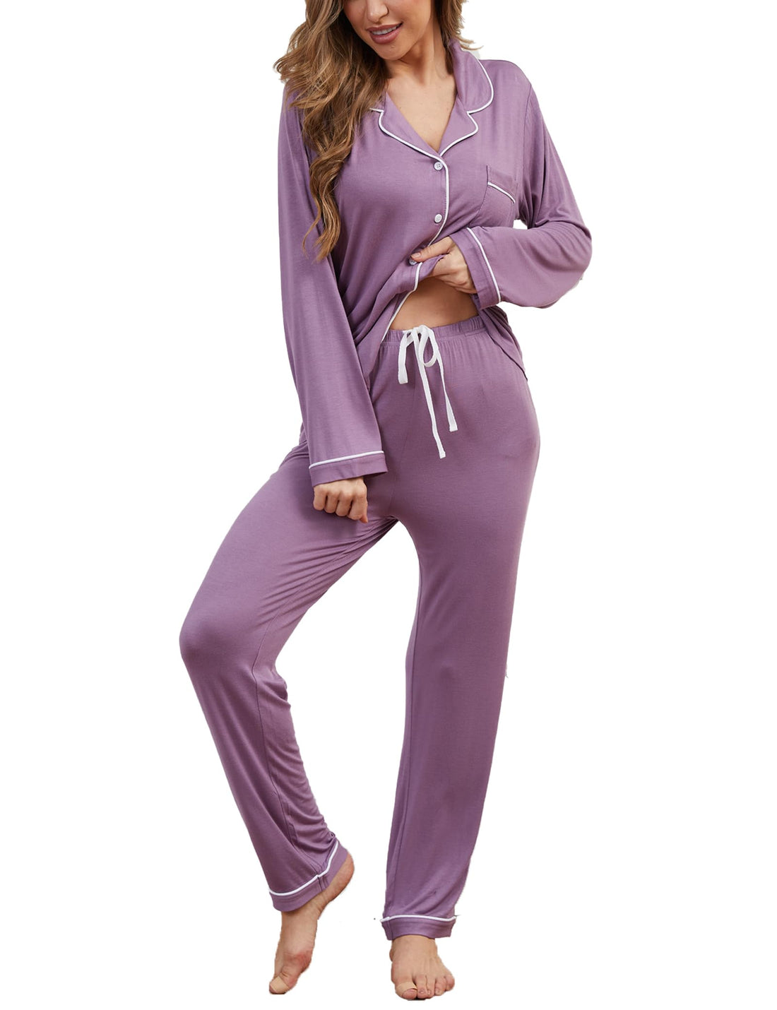 Pajama Sets Women Soft Long Sleeve Button Down Sleepwear Classic Ladies Pjs Lightweight Lounge Sets S-XXL