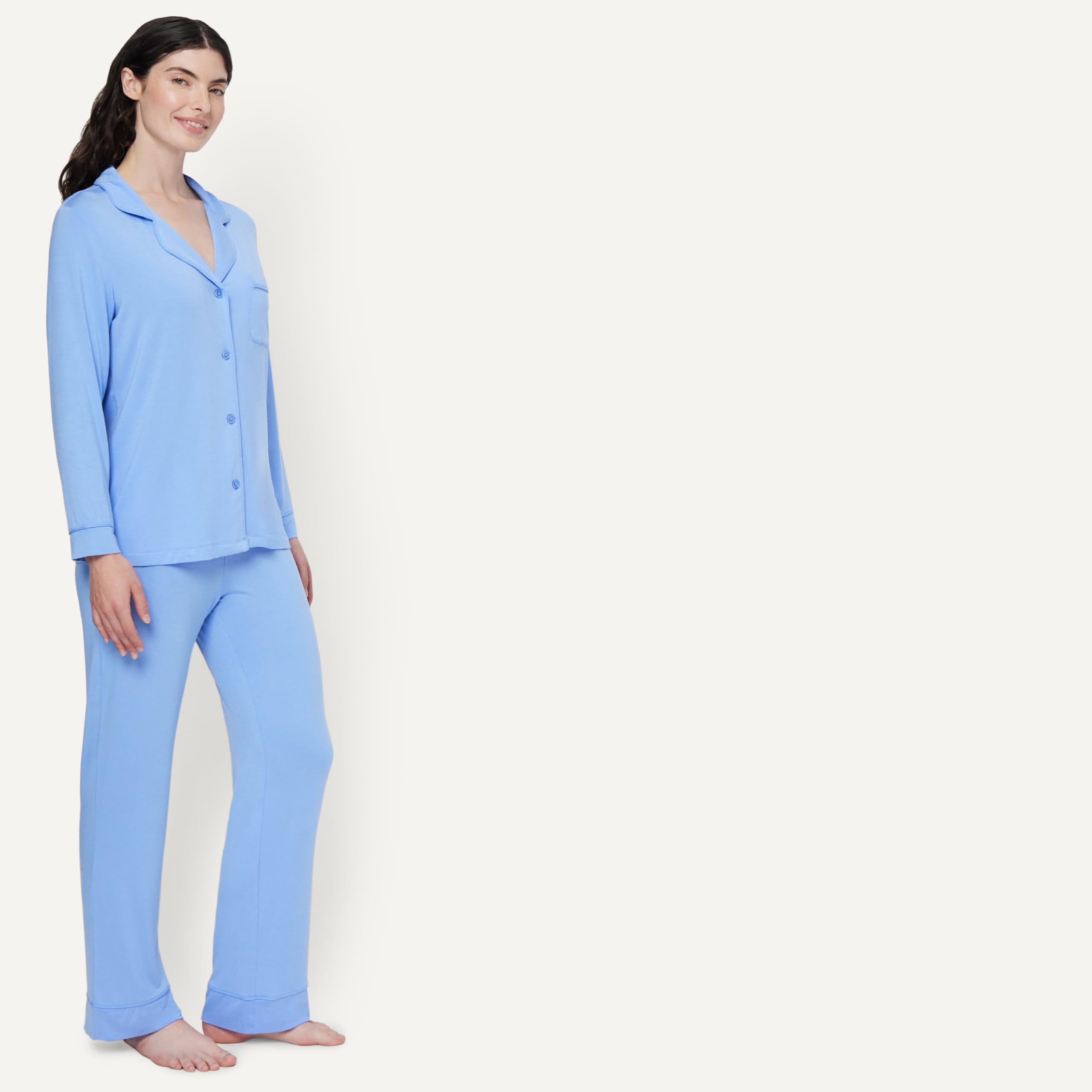 Amazon Essentials x Sofia Grainge Women's Stretch Modal Long-Sleeve Button-Front Top and Full-Length Bottom Pajama Set