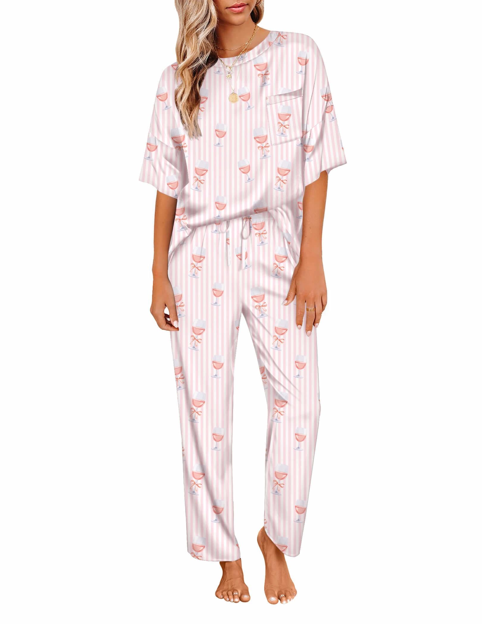 Ekouaer Pajamas for Women Set Silky Satin 2 Piece Lounge Sets with Pockets