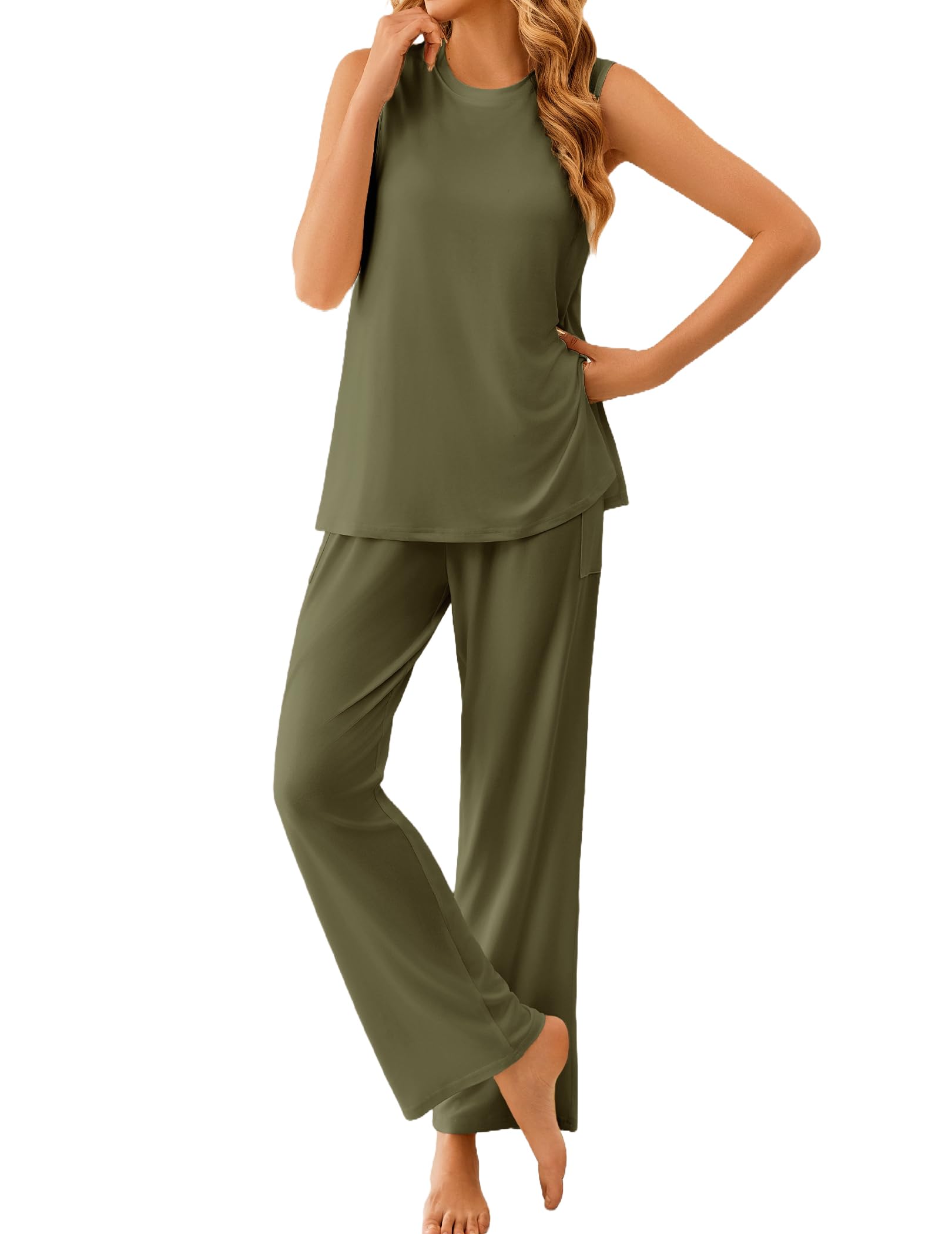 Ekouaer Pajamas for Women Set Sleeveless Lounge Set Tank Top Long Pants Pjs