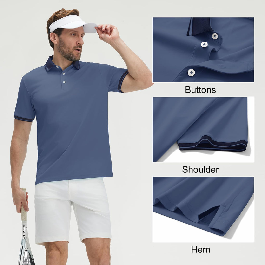 M MAELREG Golf Shirts for Men Short Sleeve with Contrast Collar & Cuffs Performance Dry Fit Stretch Solid Casual Polo Shirts