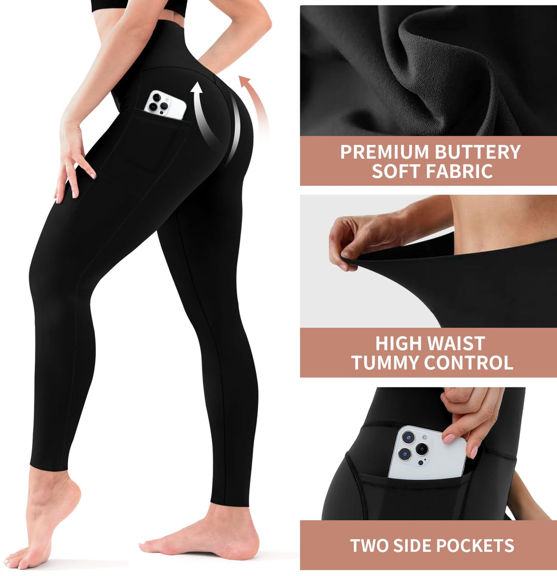 3 Pack Leggings for Women-No See-Through High Waisted Tummy Control Yoga Pants Workout Running Legging