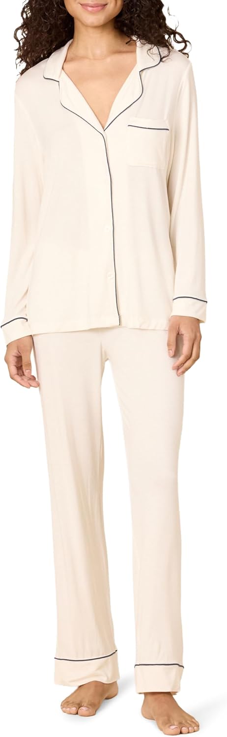 Amazon Essentials x Sofia Grainge Women's Stretch Modal Long-Sleeve Button-Front Top and Full-Length Bottom Pajama Set