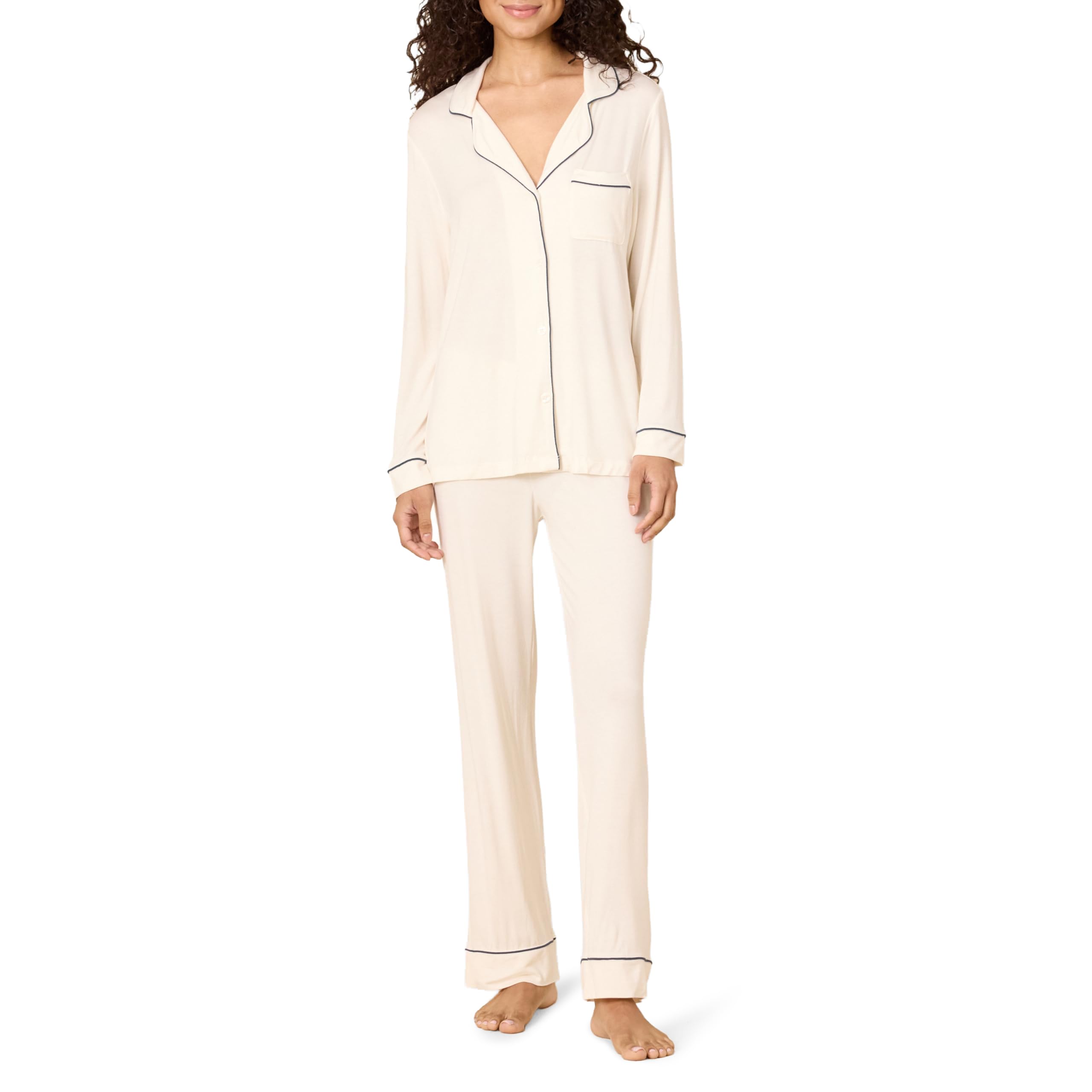 Amazon Essentials x Sofia Grainge Women's Stretch Modal Long-Sleeve Button-Front Top and Full-Length Bottom Pajama Set