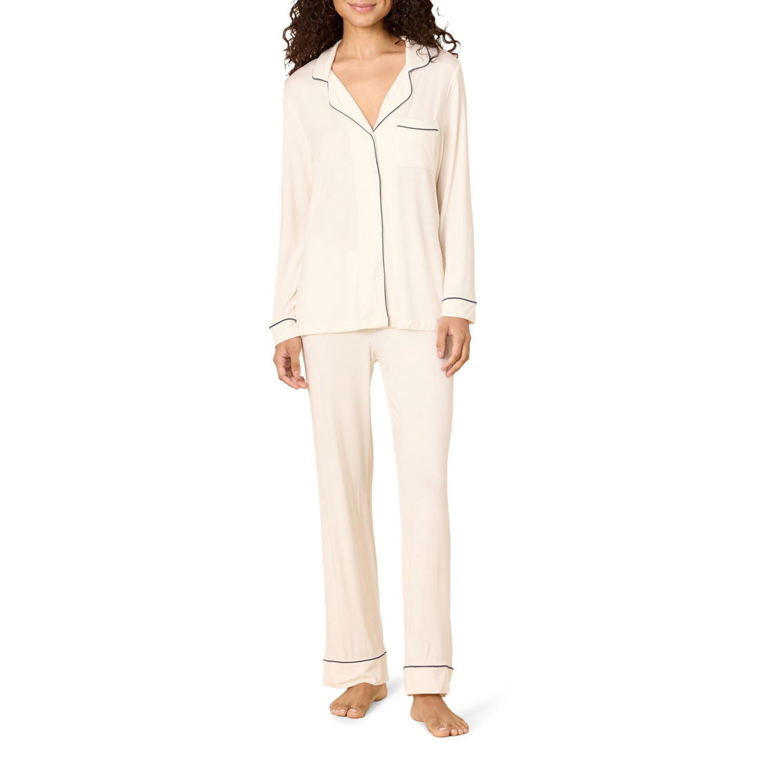 Amazon Essentials x Sofia Grainge Women's Stretch Modal Long-Sleeve Button-Front Top and Full-Length Bottom Pajama Set