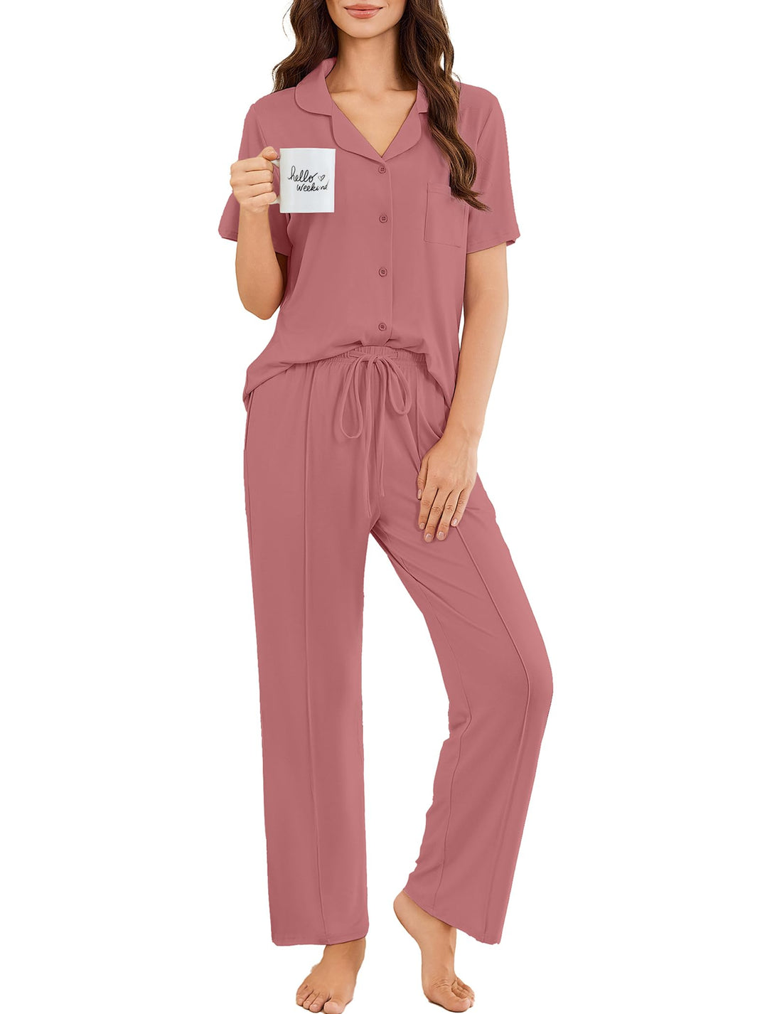 Ekouaer Pajamas for Women Set Button Up Short Sleeve Pjs Sets With Pockets