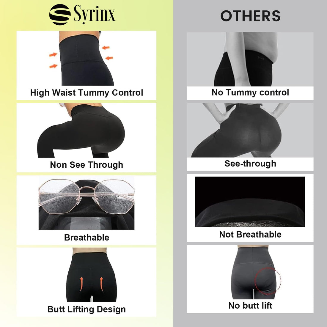 Syrinx 7 Pack Leggings for Women - High Waisted Tummy Control Soft Yoga Pants for Workout Running