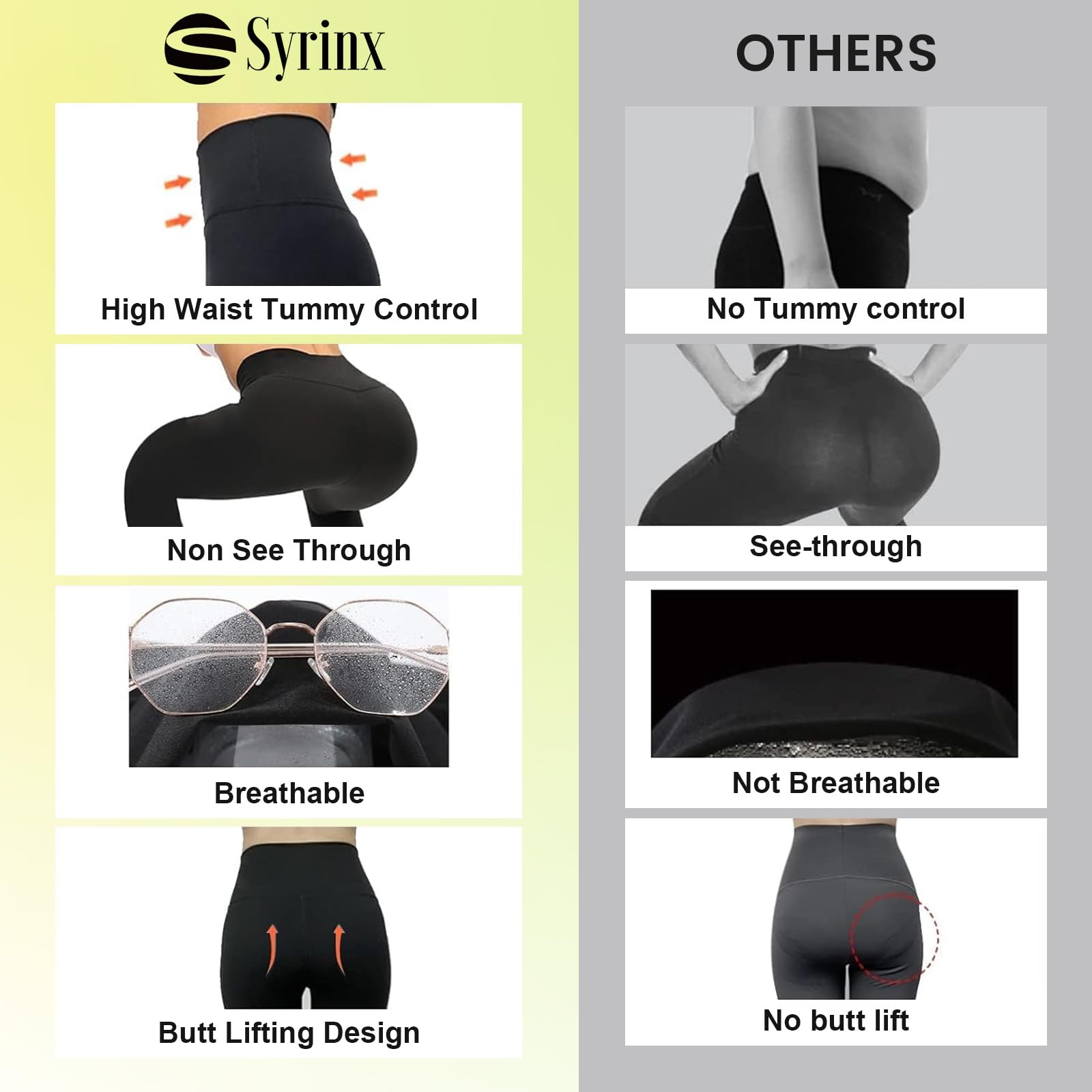 Syrinx 7 Pack Leggings for Women - High Waisted Tummy Control Soft Yoga Pants for Workout Running