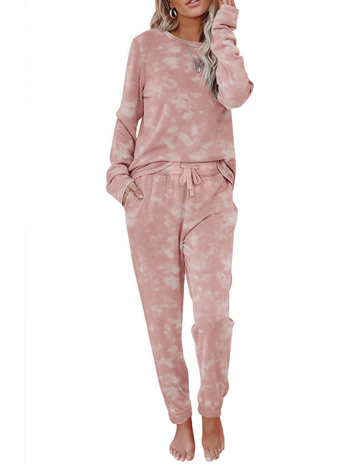 2 Piece Pjs Set For Womens Pajamas Lounge Set Long Sleeve Joggers Pants Sleepwear with Pockets
