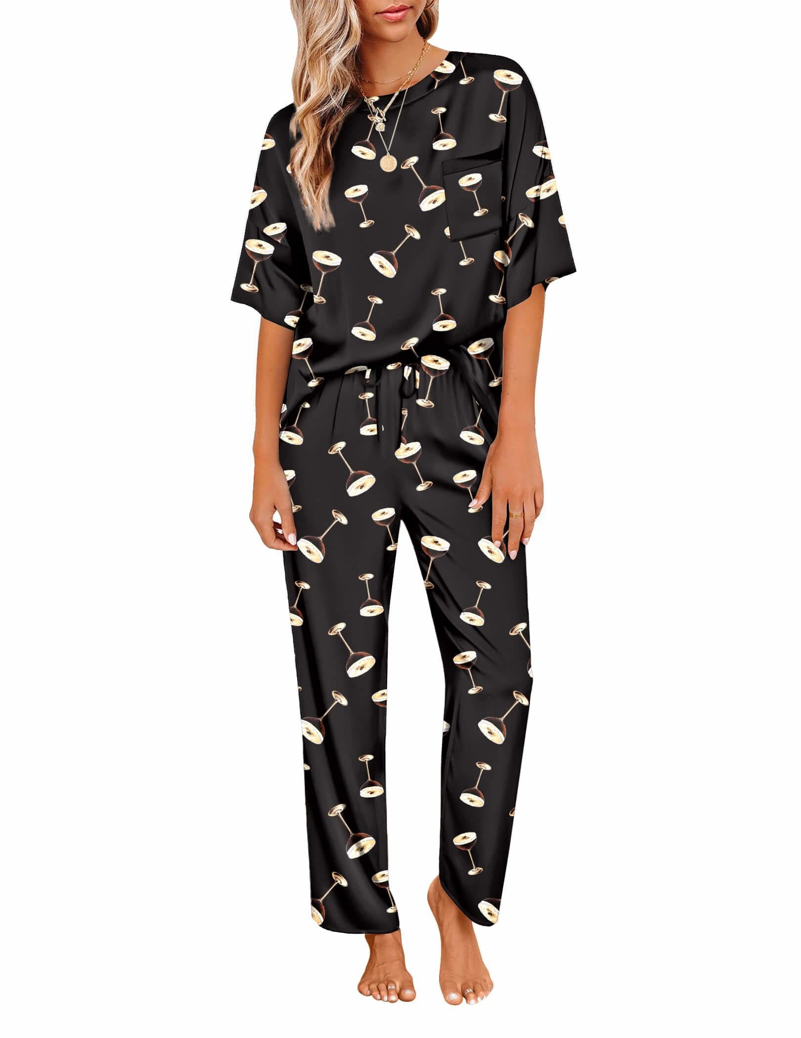 Ekouaer Pajamas for Women Set Silky Satin 2 Piece Lounge Sets with Pockets