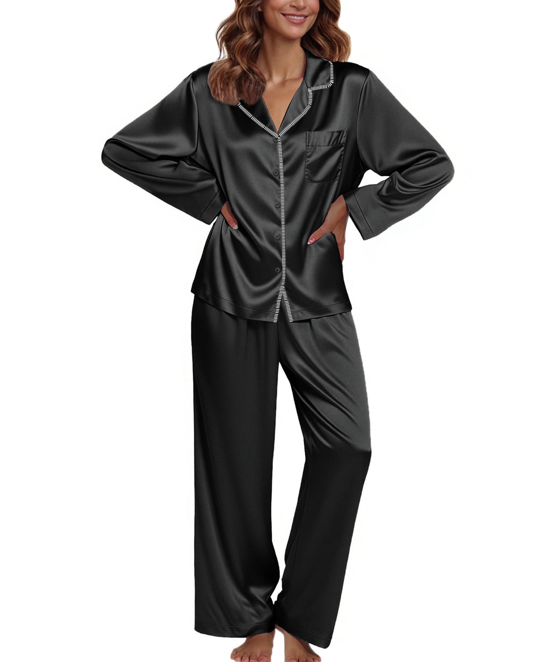 Ekouaer Pajamas For Women Silk Pjs Long Sleeve Button Down Lounge Sets