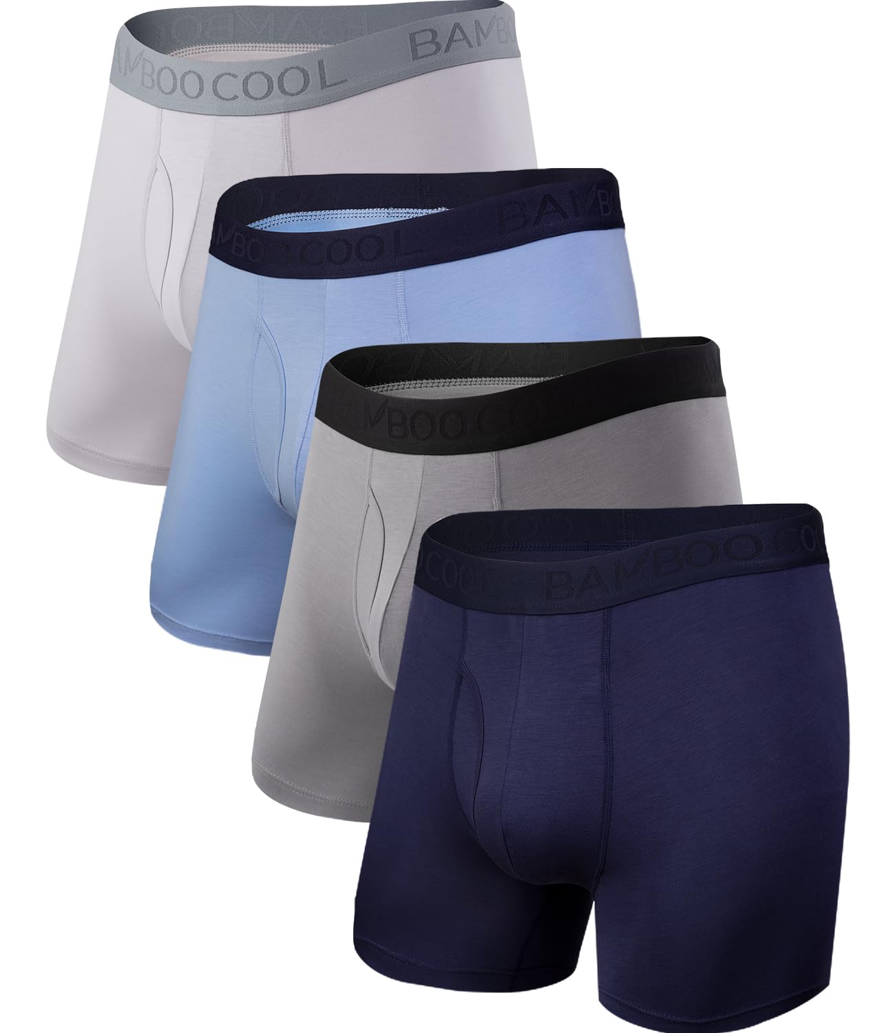 BAMBOO COOL Men's Underwear Boxer Briefs Fly with Built-in 3D Pouch Comfortable Cool Underwear for Men 4 Pack
