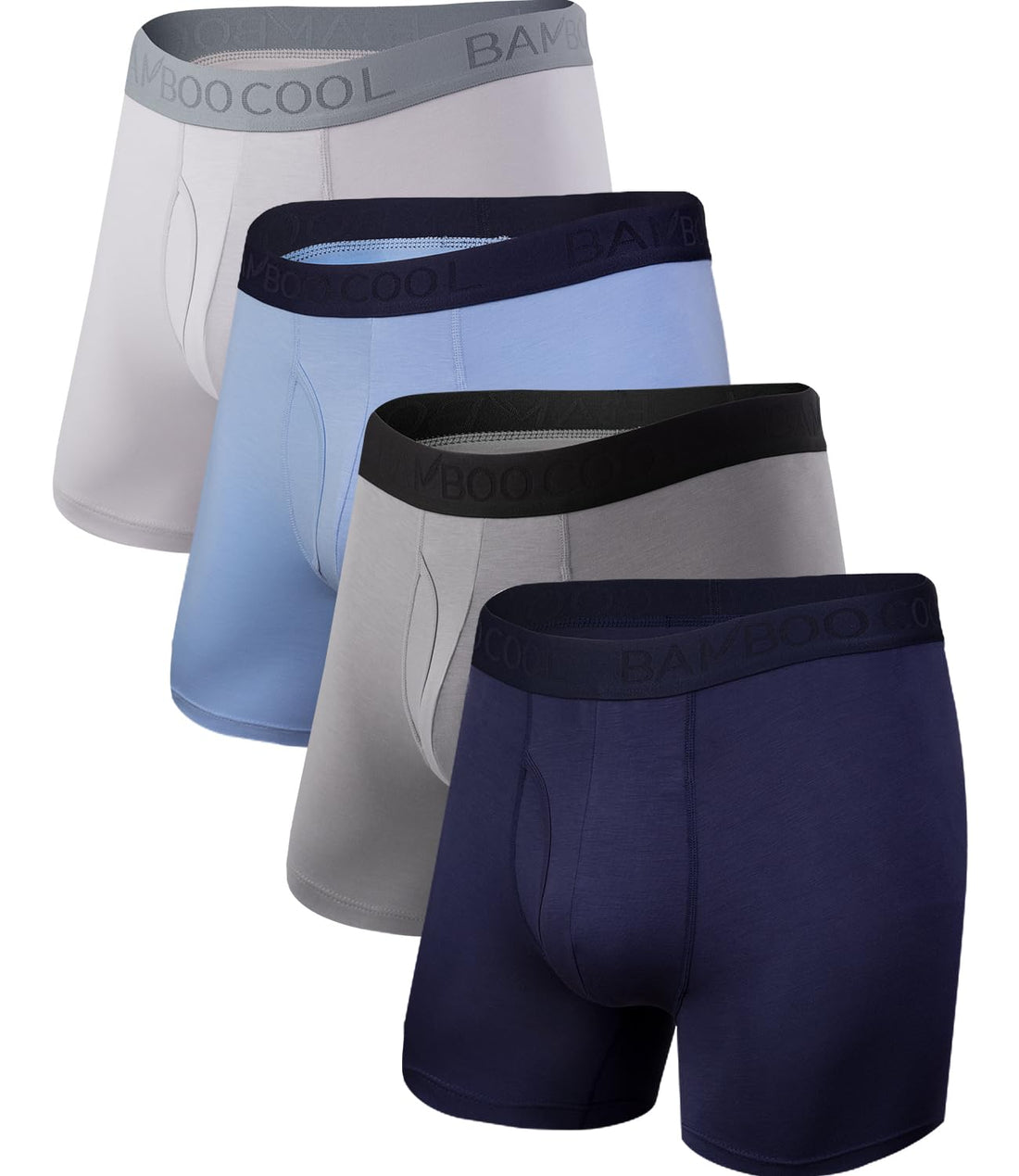 BAMBOO COOL Men's Underwear Boxer Briefs Fly with Built-in 3D Pouch Comfortable Cool Underwear for Men 4 Pack