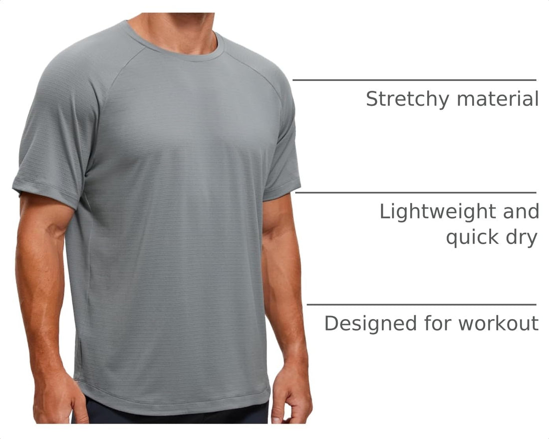 CRZ YOGA Breathable Texture Crewneck T-Shirts | Workout, Quick Dry, Lightweight, Classic Fit, Round Scallop Back, Short Sleeve Shirts for Men